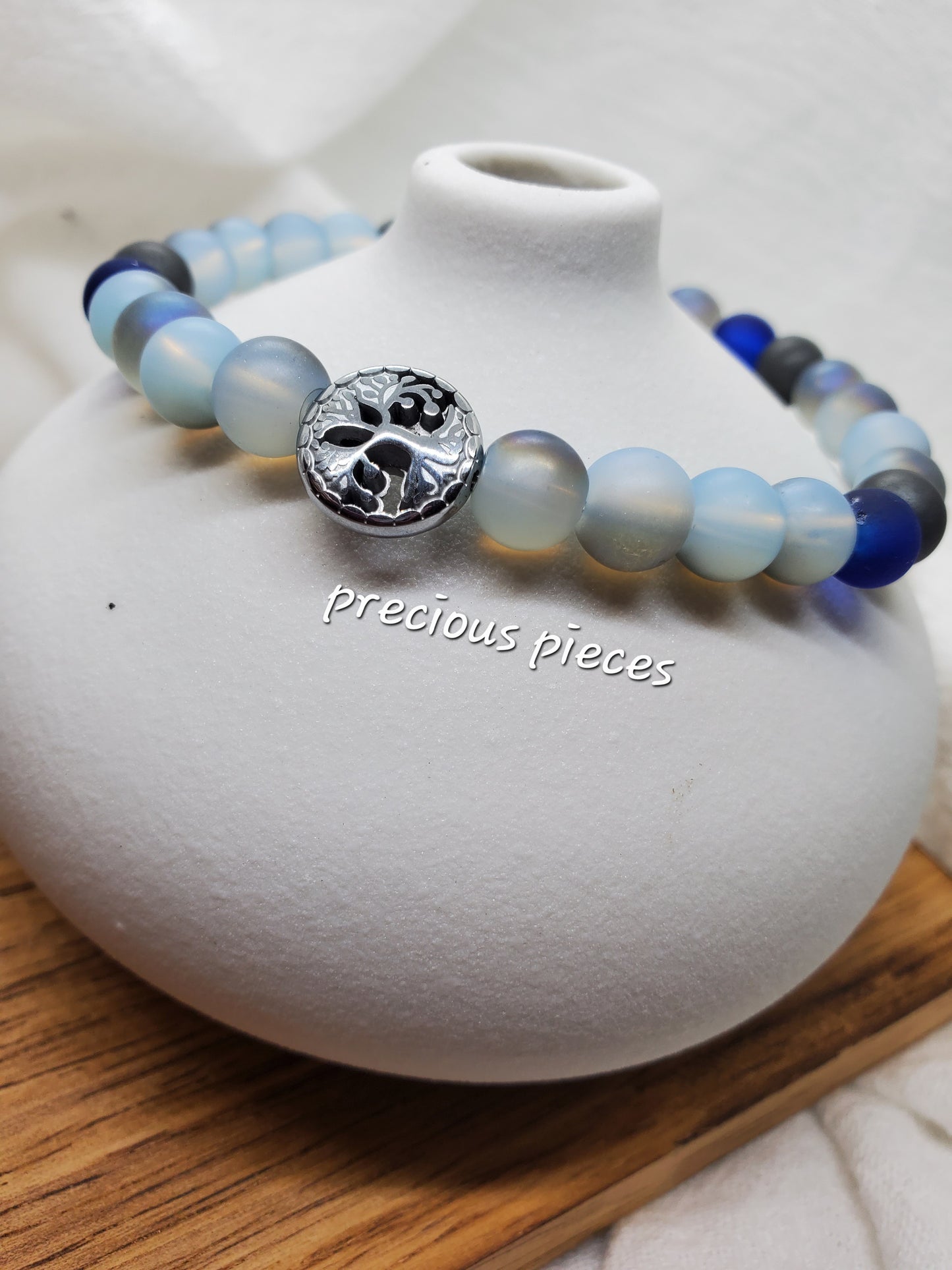 Men's Tree of Life Frosted Glass Beaded Bracelets