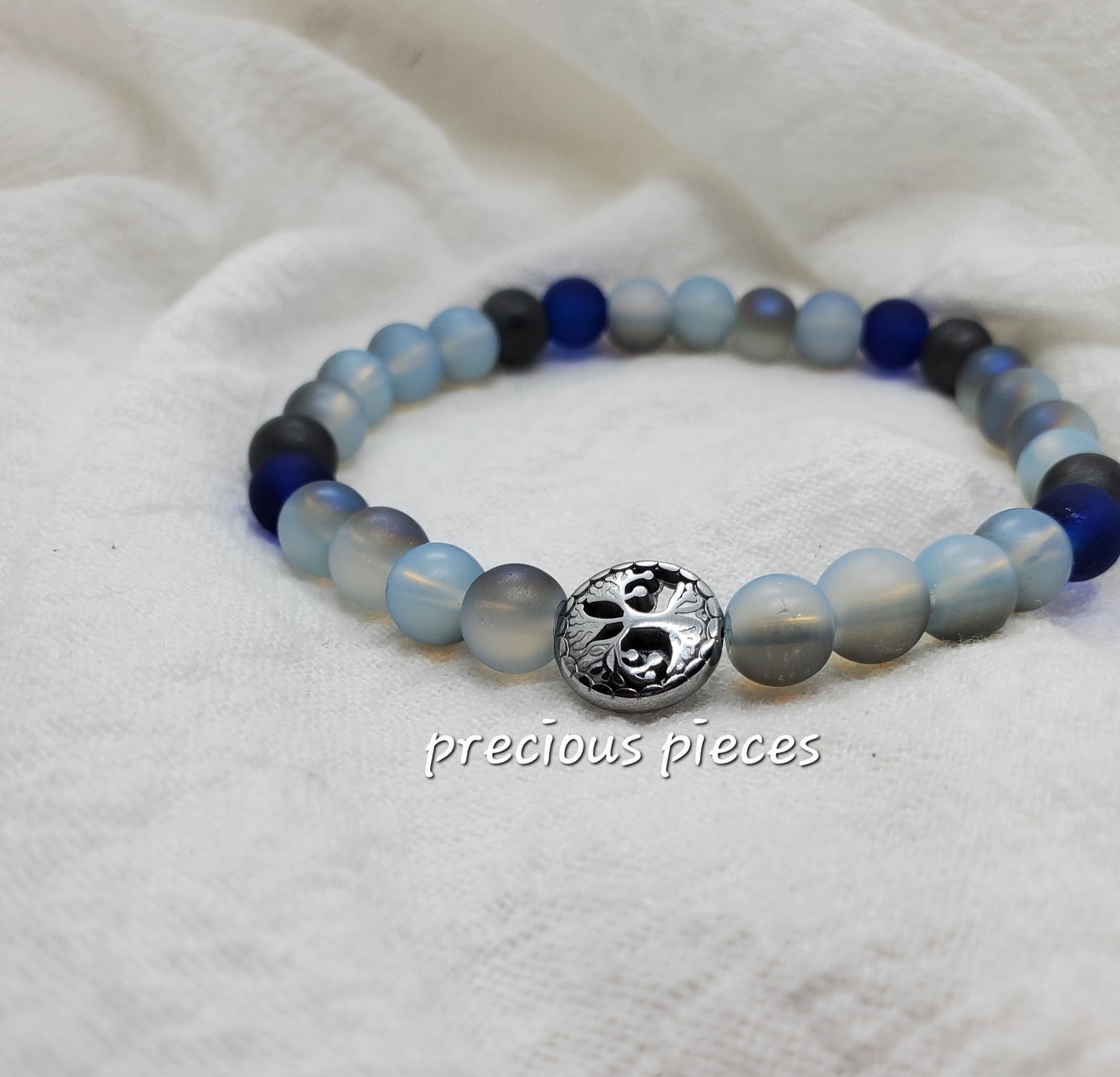 Men's Tree of Life Frosted Glass Beaded Bracelets