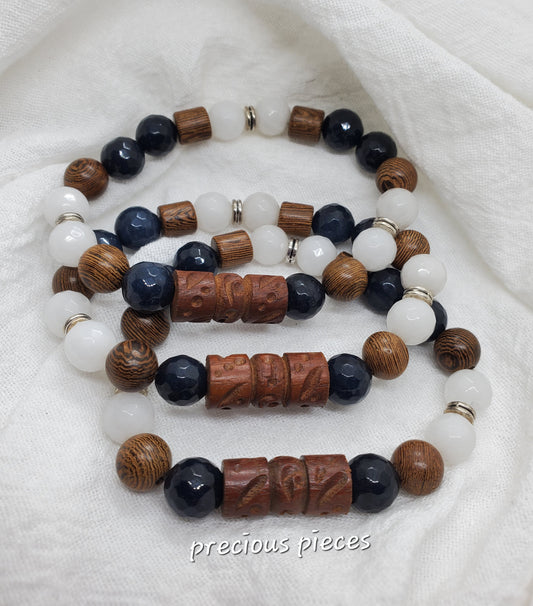 Men's Wood and Glass Beaded Bracelets