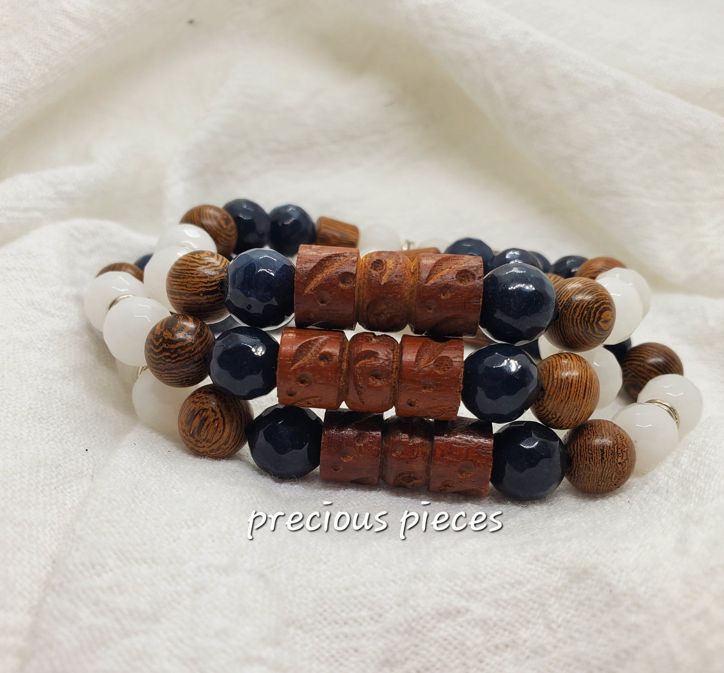 Men's Wood and Glass Beaded Bracelets