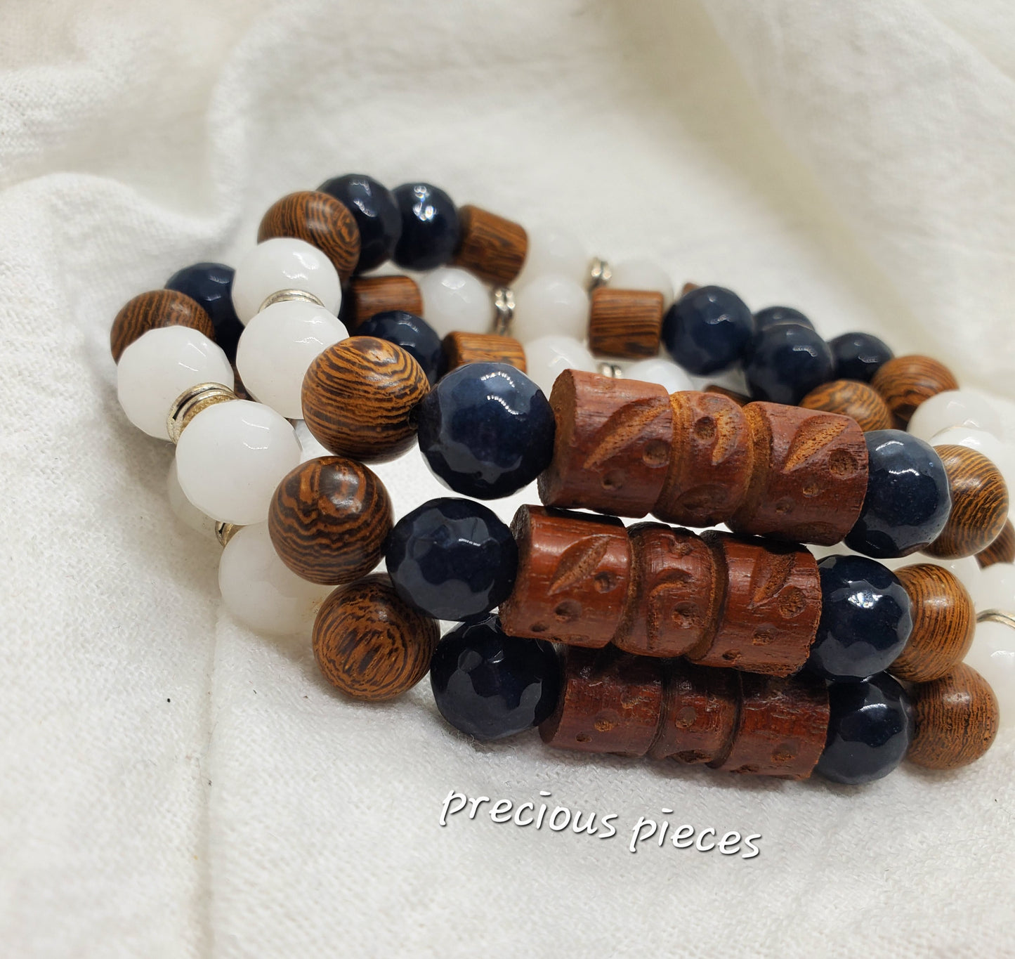 Men's Wood and Glass Beaded Bracelets