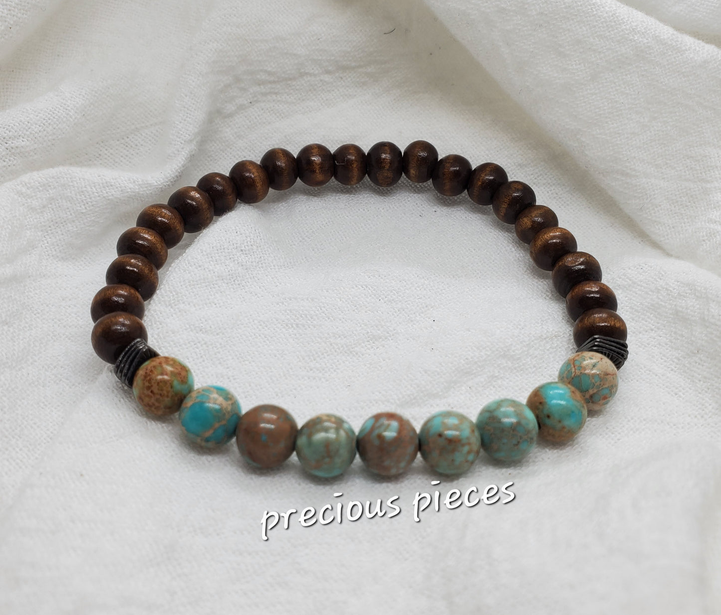 Men's Wood and Jasper Beaded Bracelet