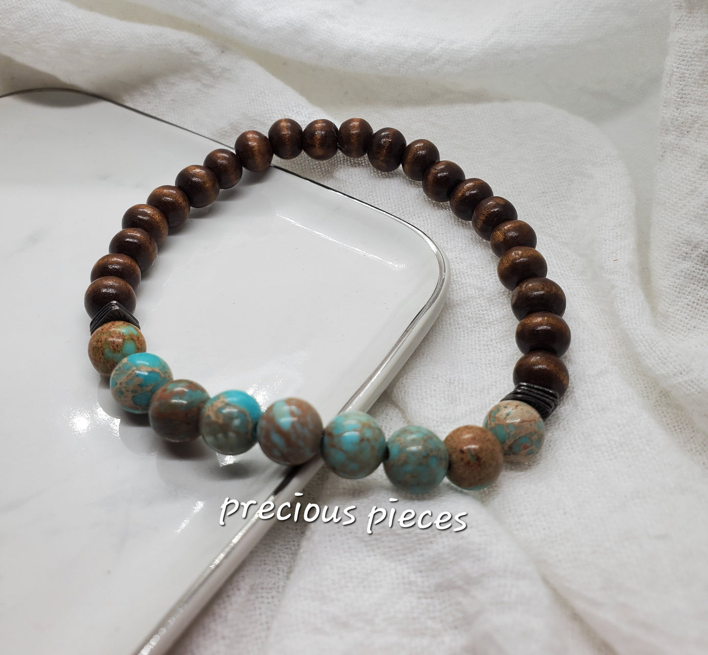 Men's Wood and Jasper Beaded Bracelet