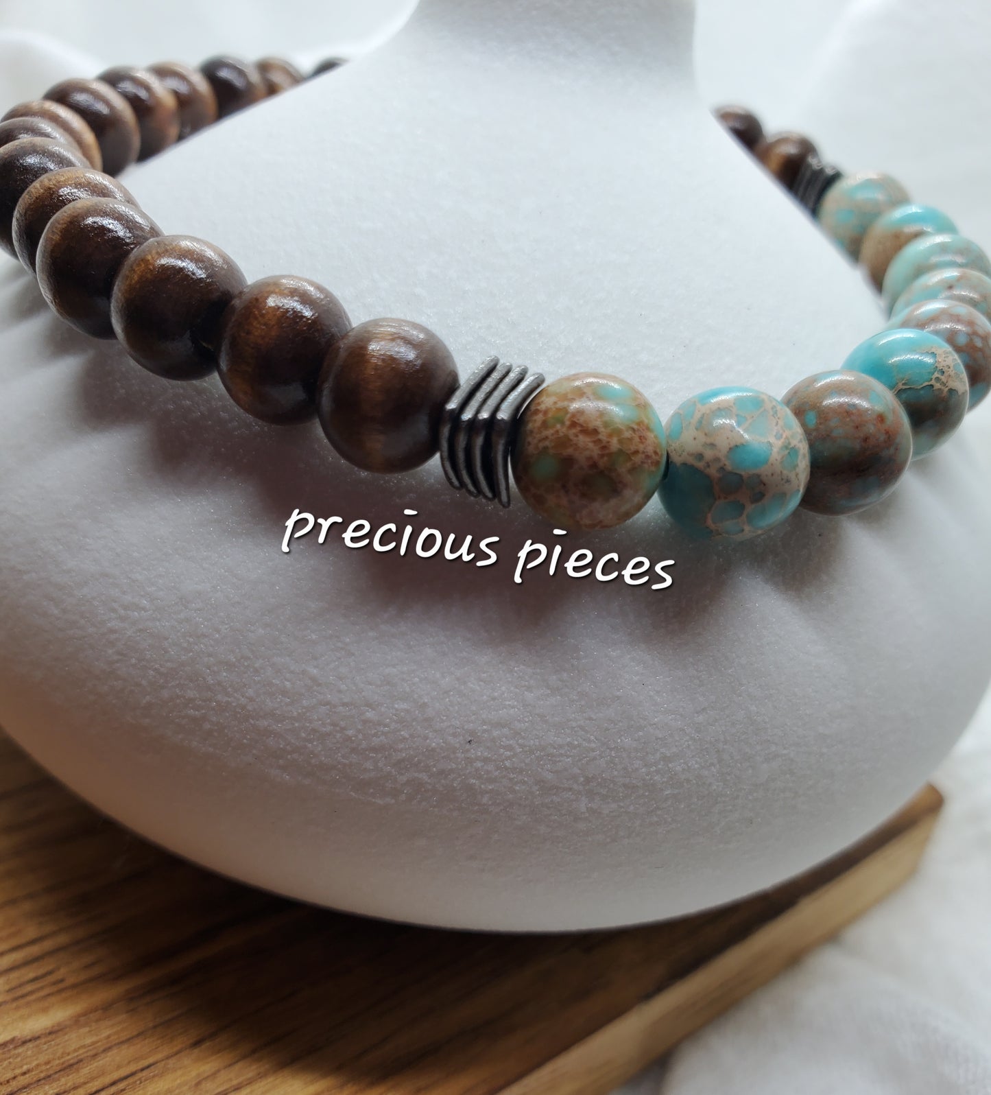 Men's Wood and Jasper Beaded Bracelet