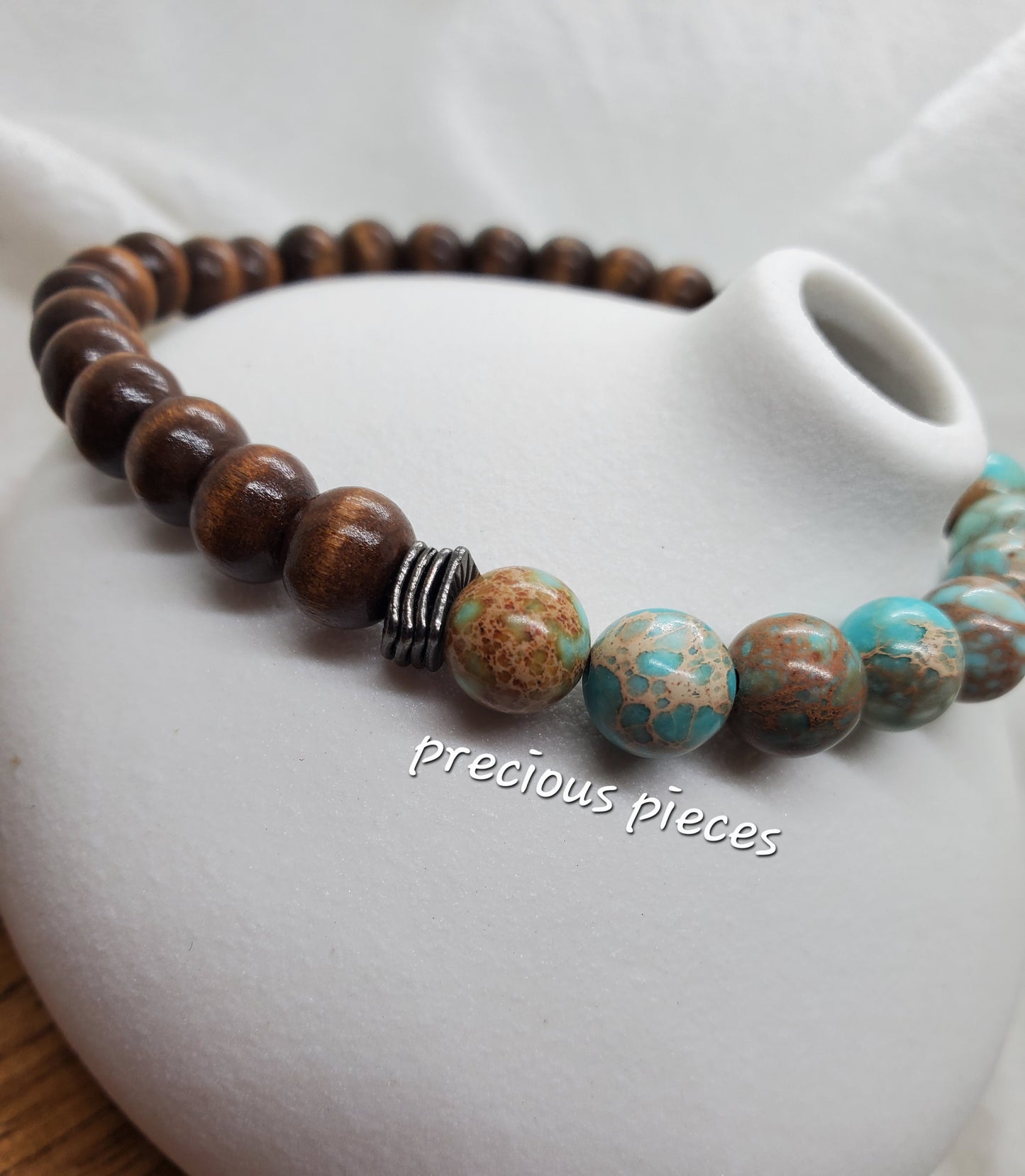 Men's Wood and Jasper Beaded Bracelet