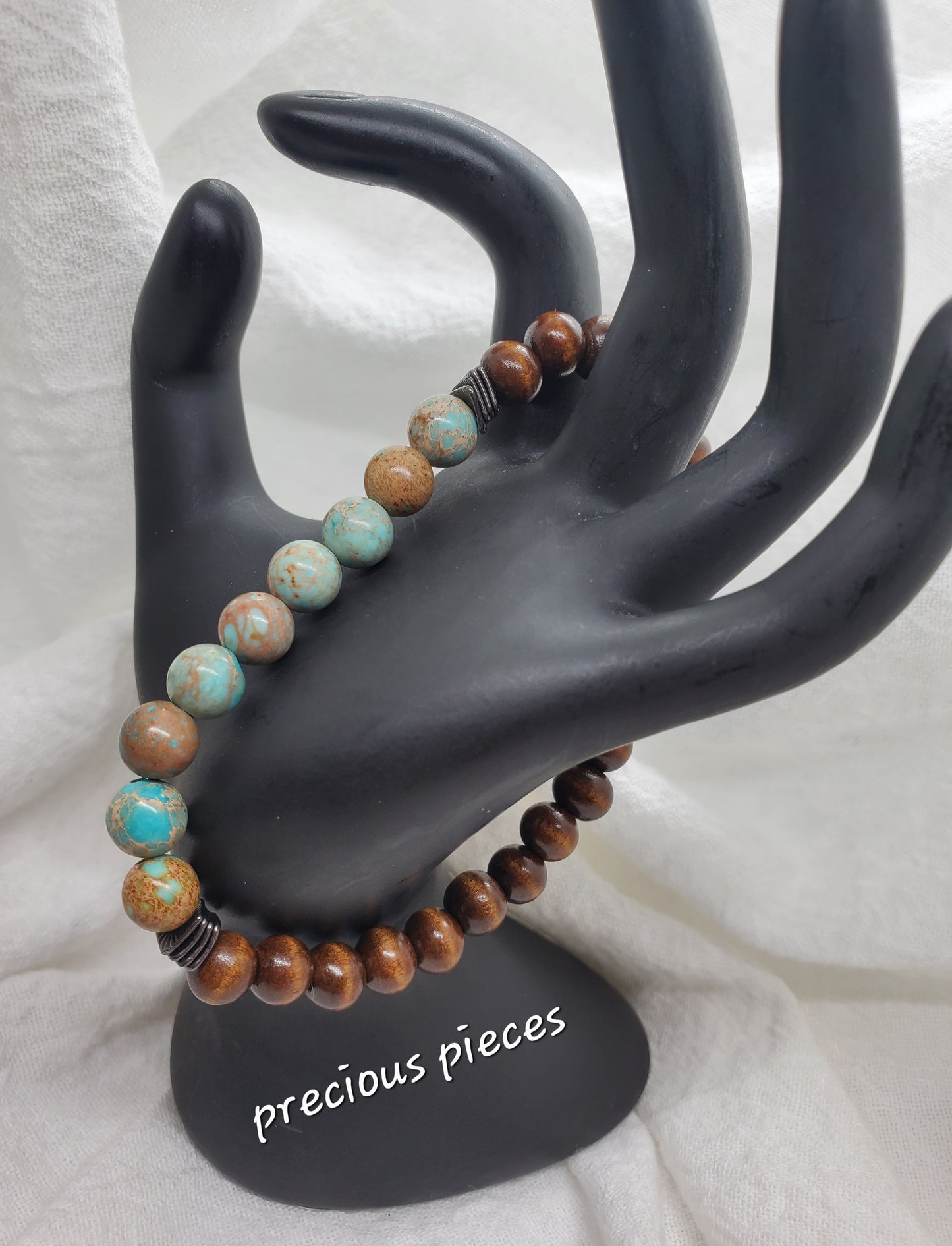 Men's Wood and Jasper Beaded Bracelet