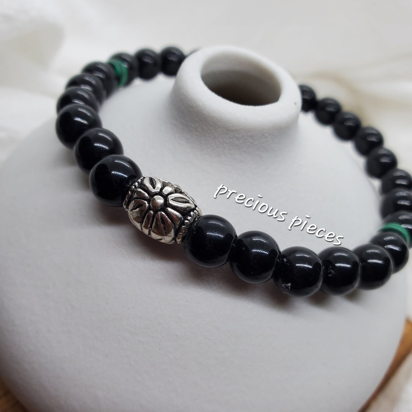 Men's Black and Green Malachite Beaded Bracelets