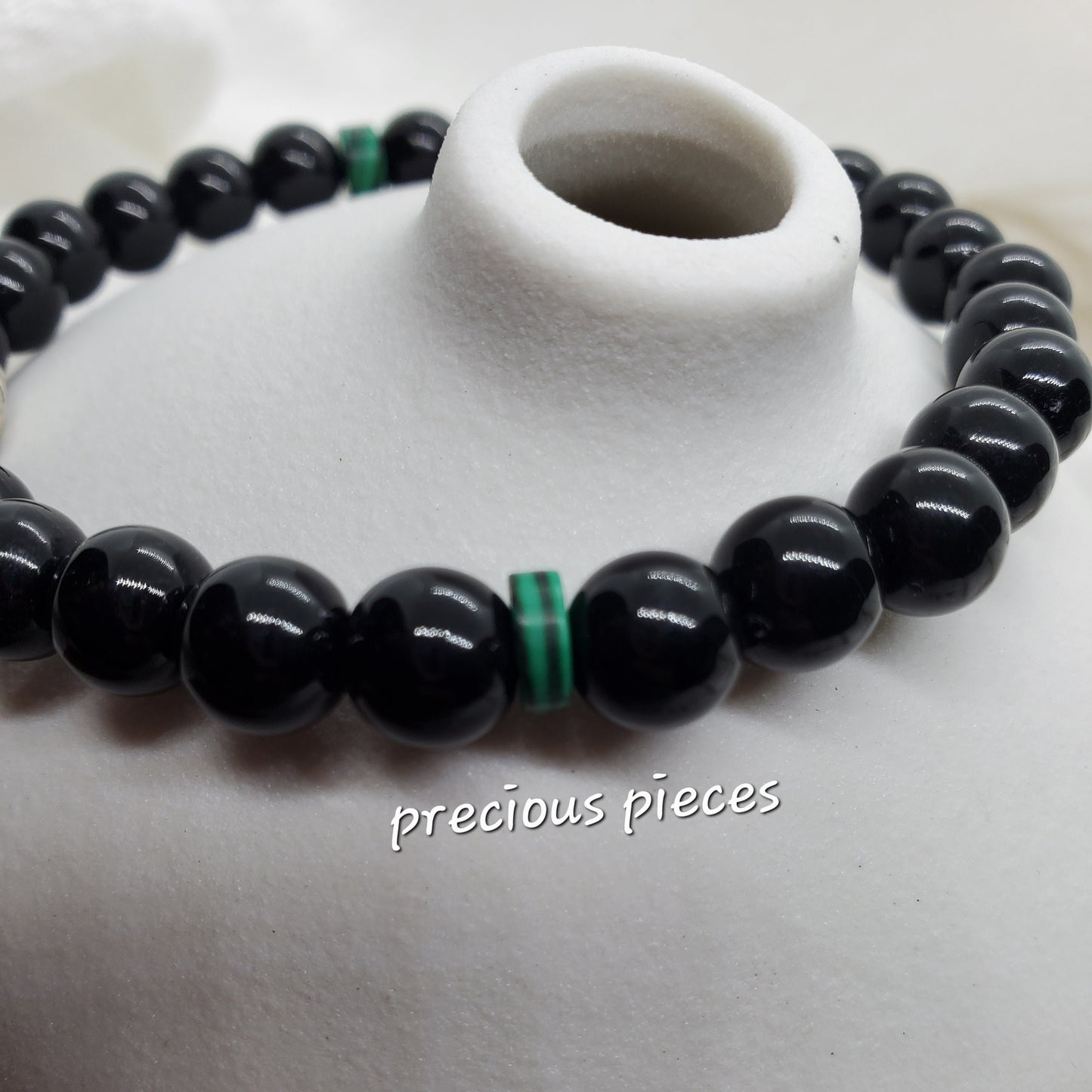 Men's Black and Green Malachite Beaded Bracelets