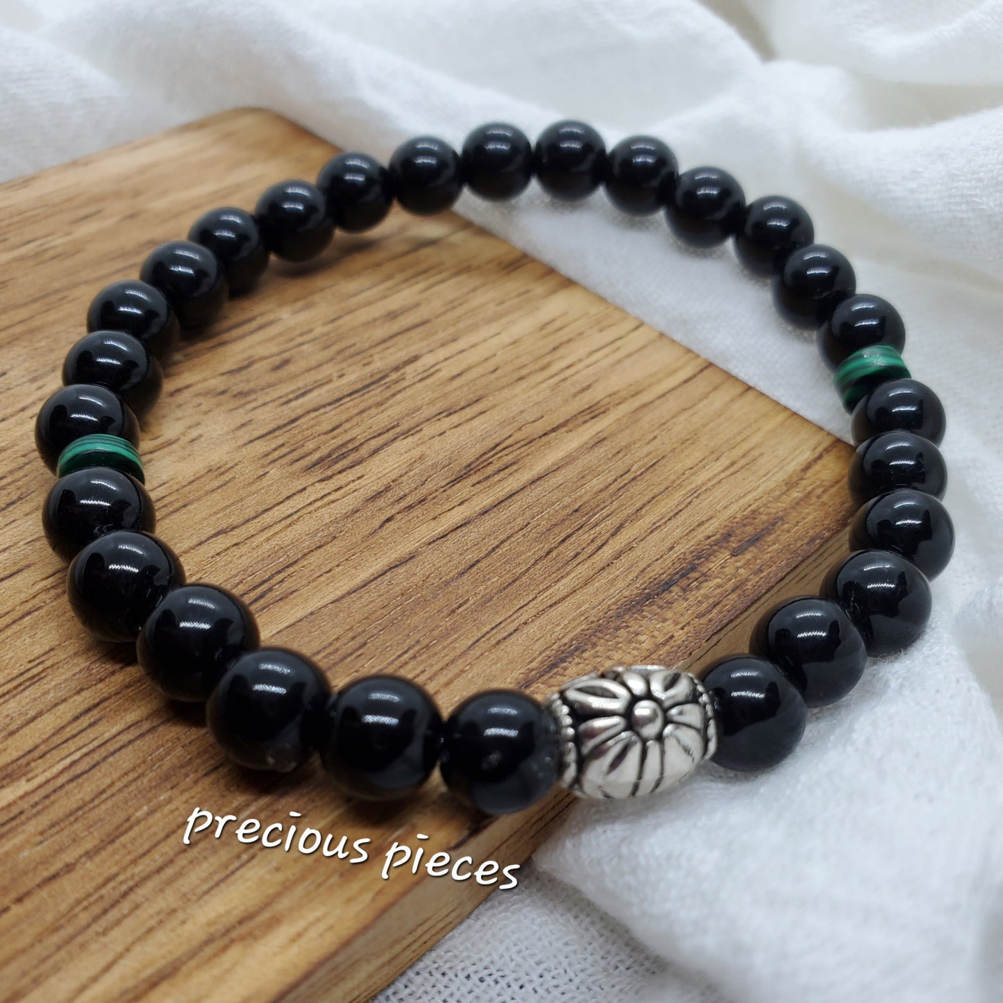 Men's Black and Green Malachite Beaded Bracelets