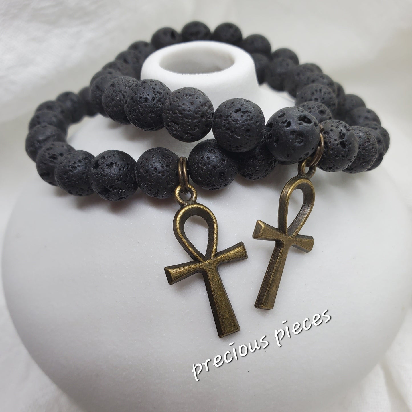 Black Lava Beaded Ankh Bracelets