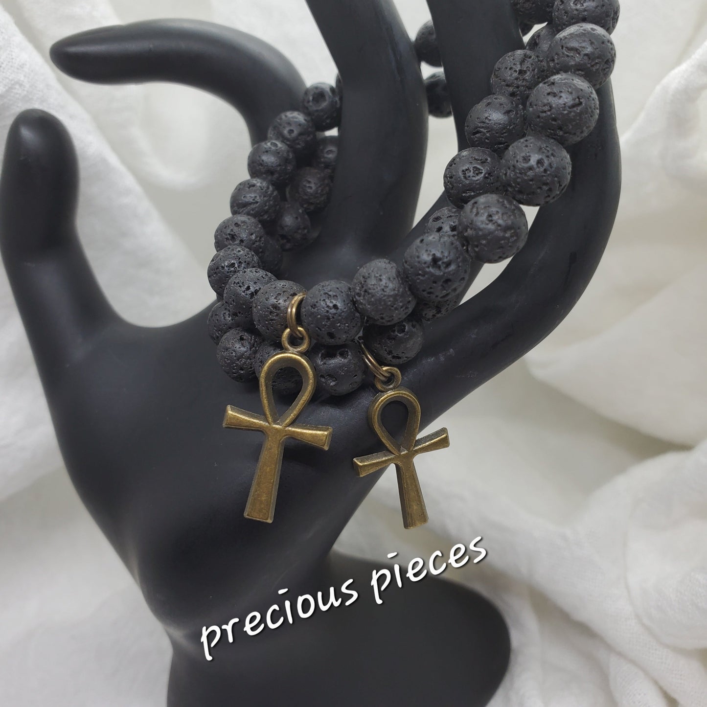 Black Lava Beaded Ankh Bracelets