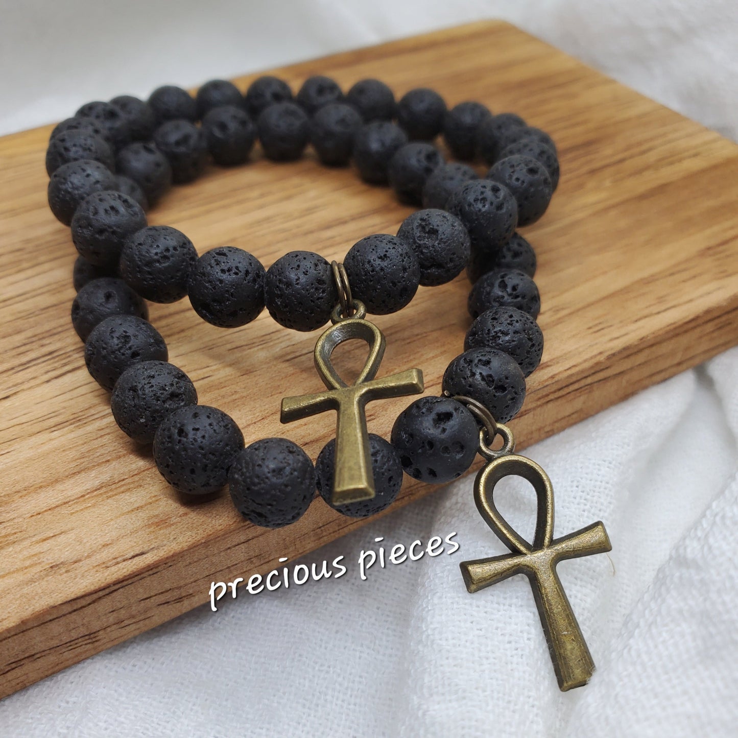 Black Lava Beaded Ankh Bracelets