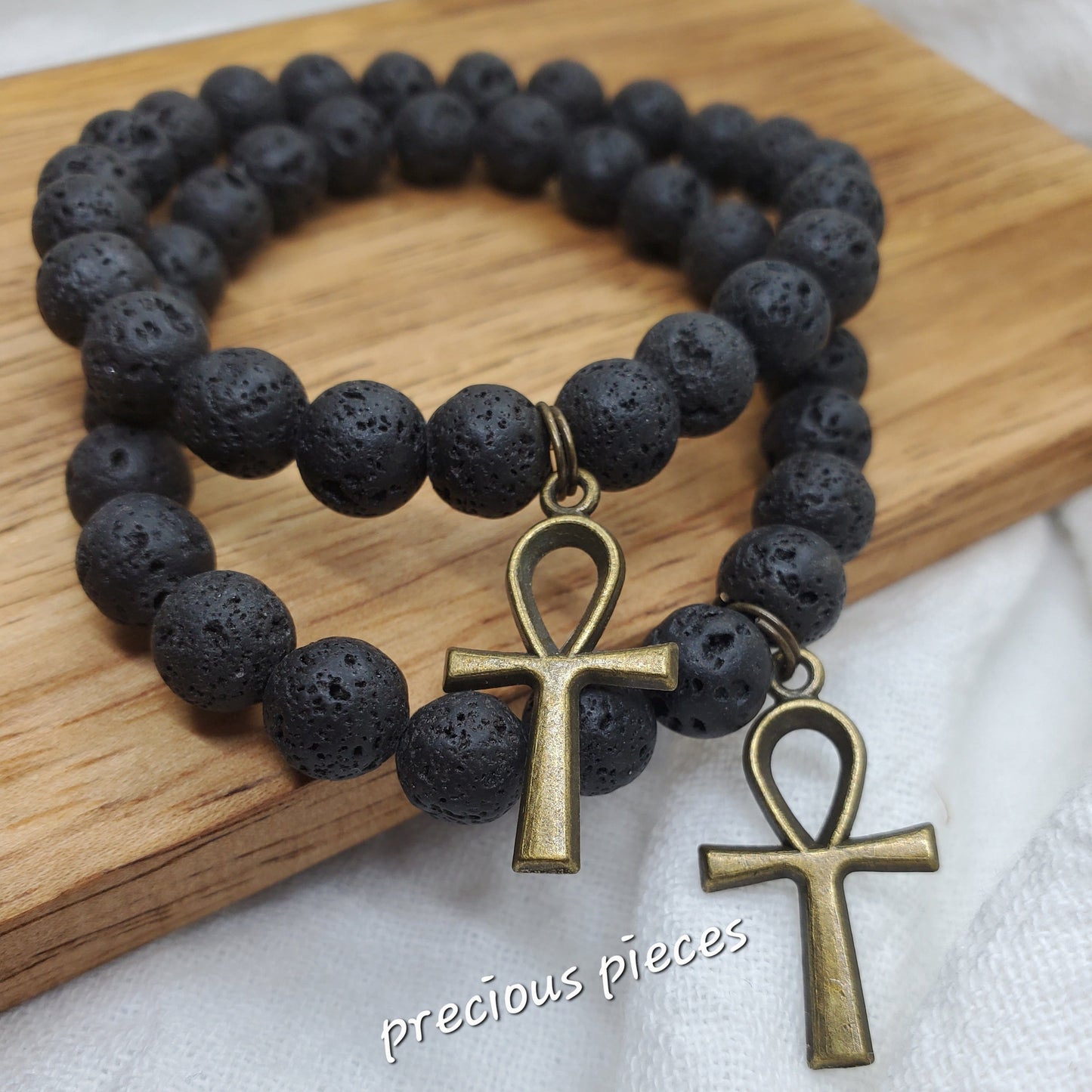 Black Lava Beaded Ankh Bracelets