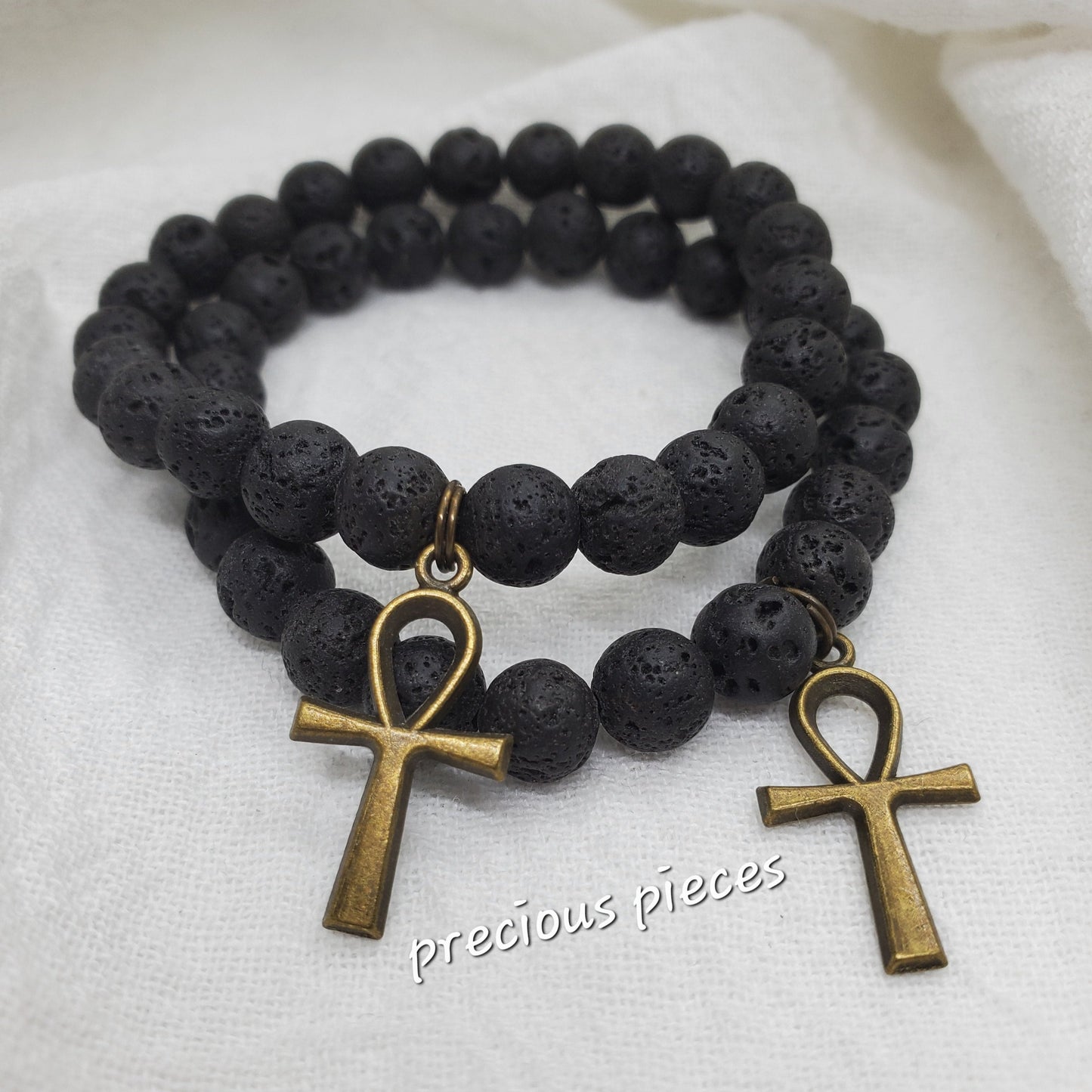 Black Lava Beaded Ankh Bracelets