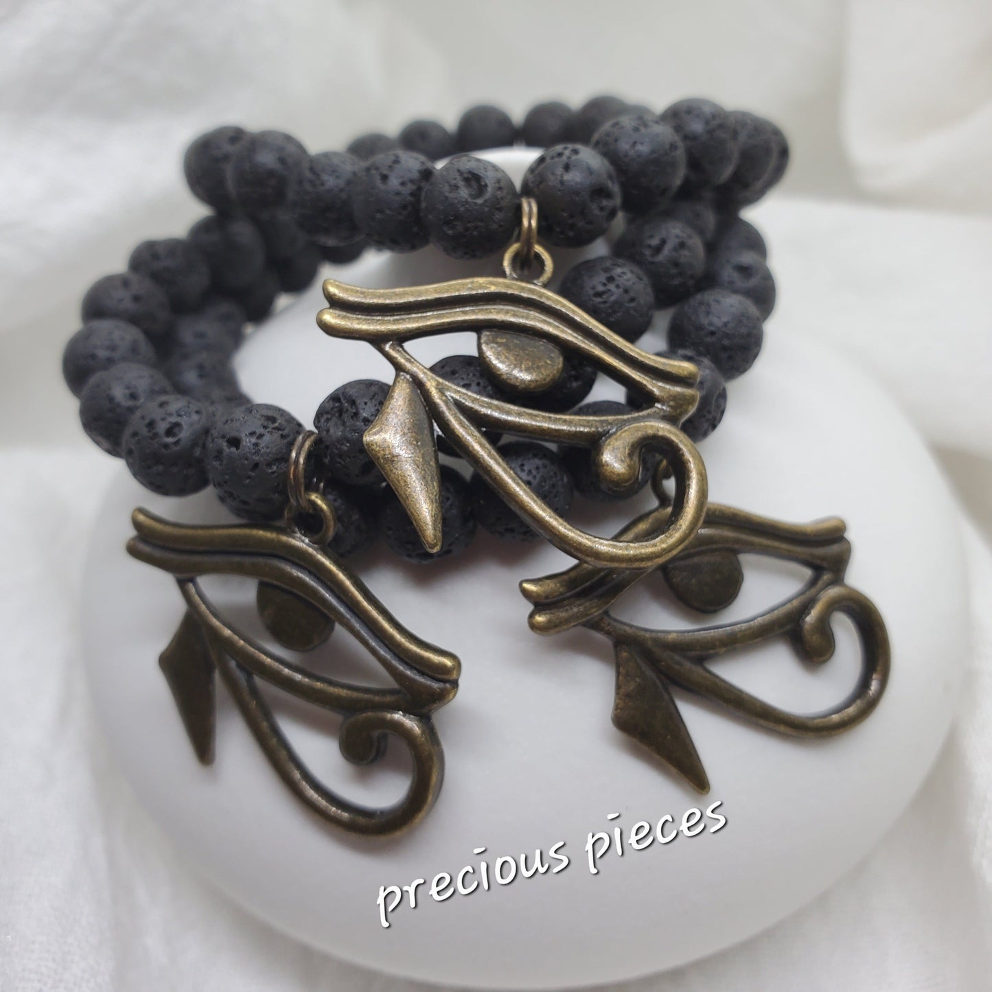 Black Lava Beaded Eye Of Horus Bracelets