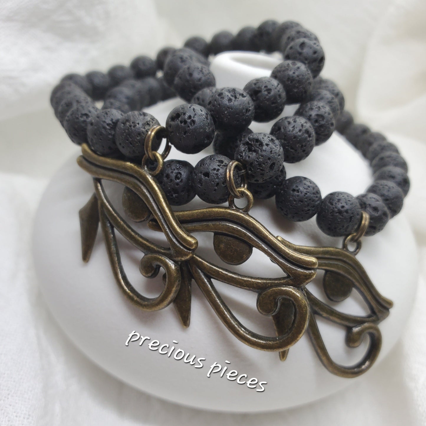 Black Lava Beaded Eye Of Horus Bracelets