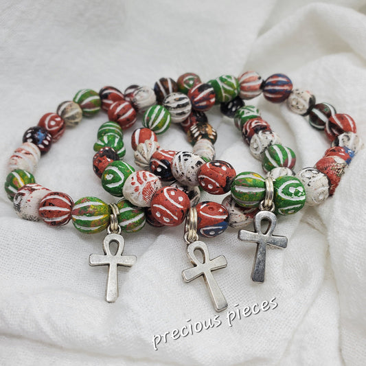 Clay Beaded Bracelets with Ankh Charm