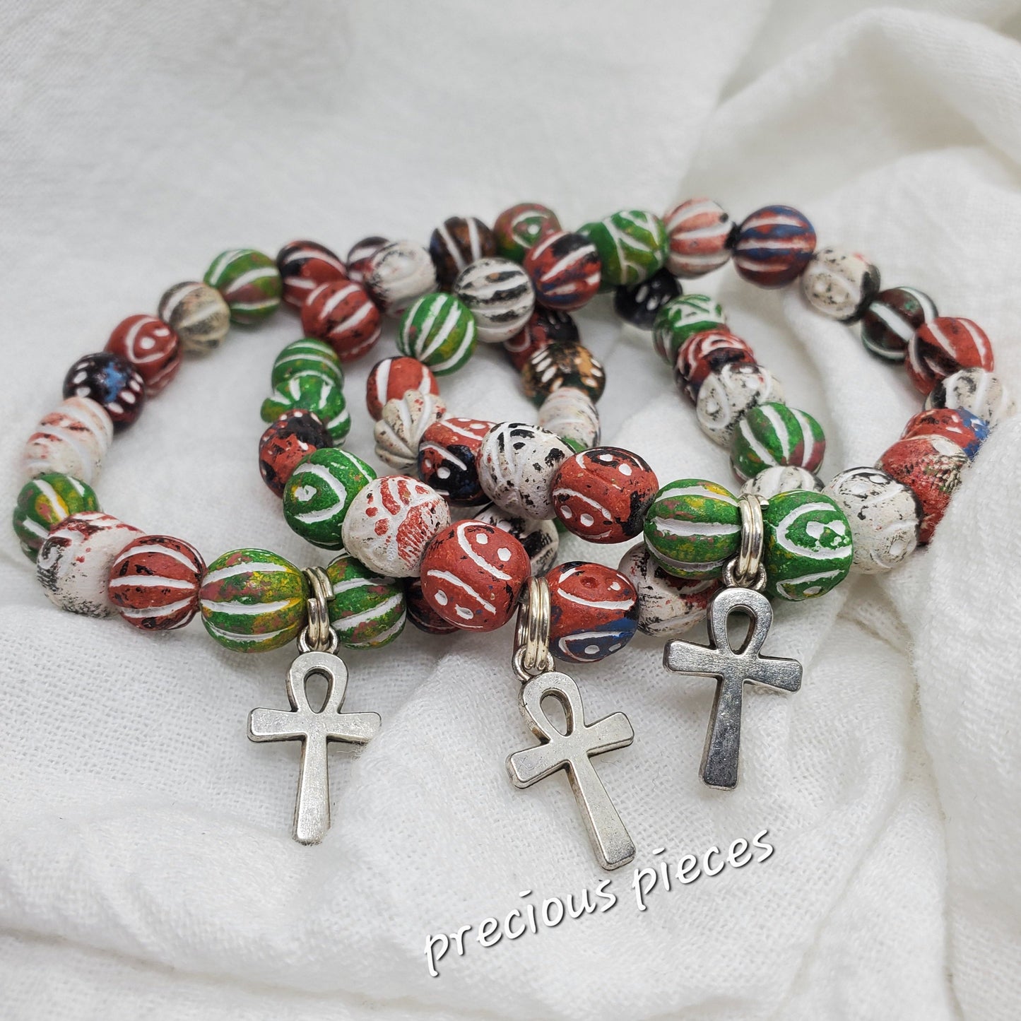 Clay Beaded Bracelets with Ankh Charm