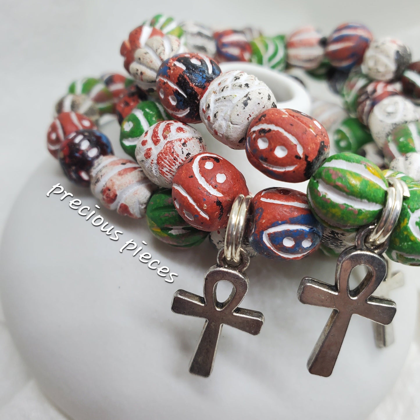 Clay Beaded Bracelets with Ankh Charm