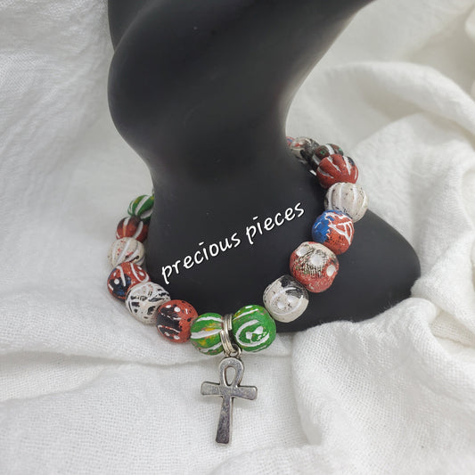 Clay Beaded Bracelets with Ankh Charm