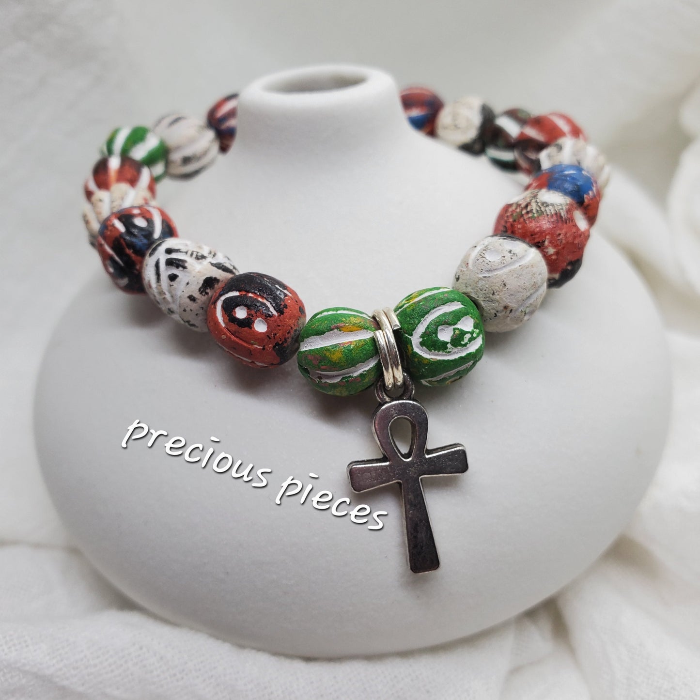 Clay Beaded Bracelets with Ankh Charm