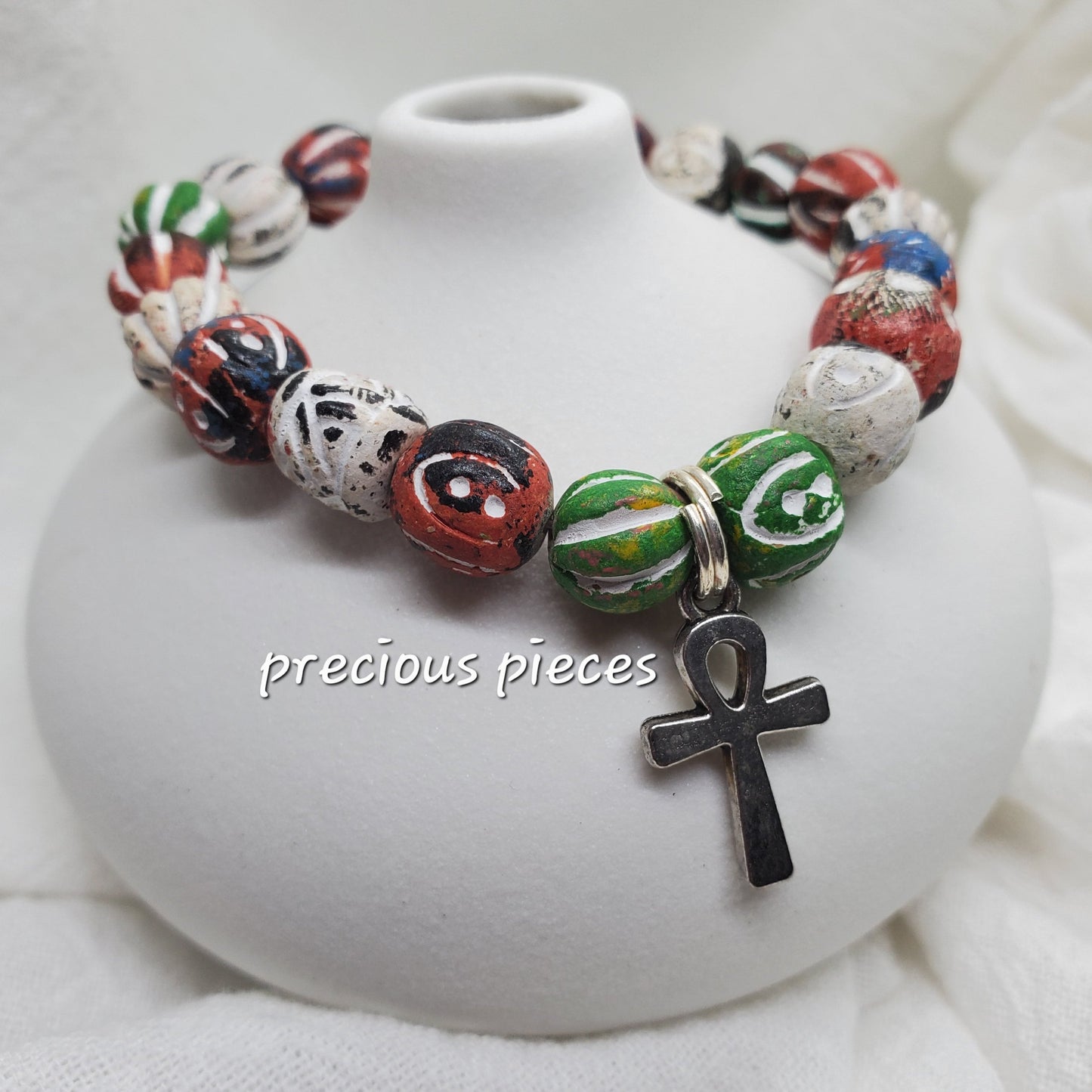 Clay Beaded Bracelets with Ankh Charm