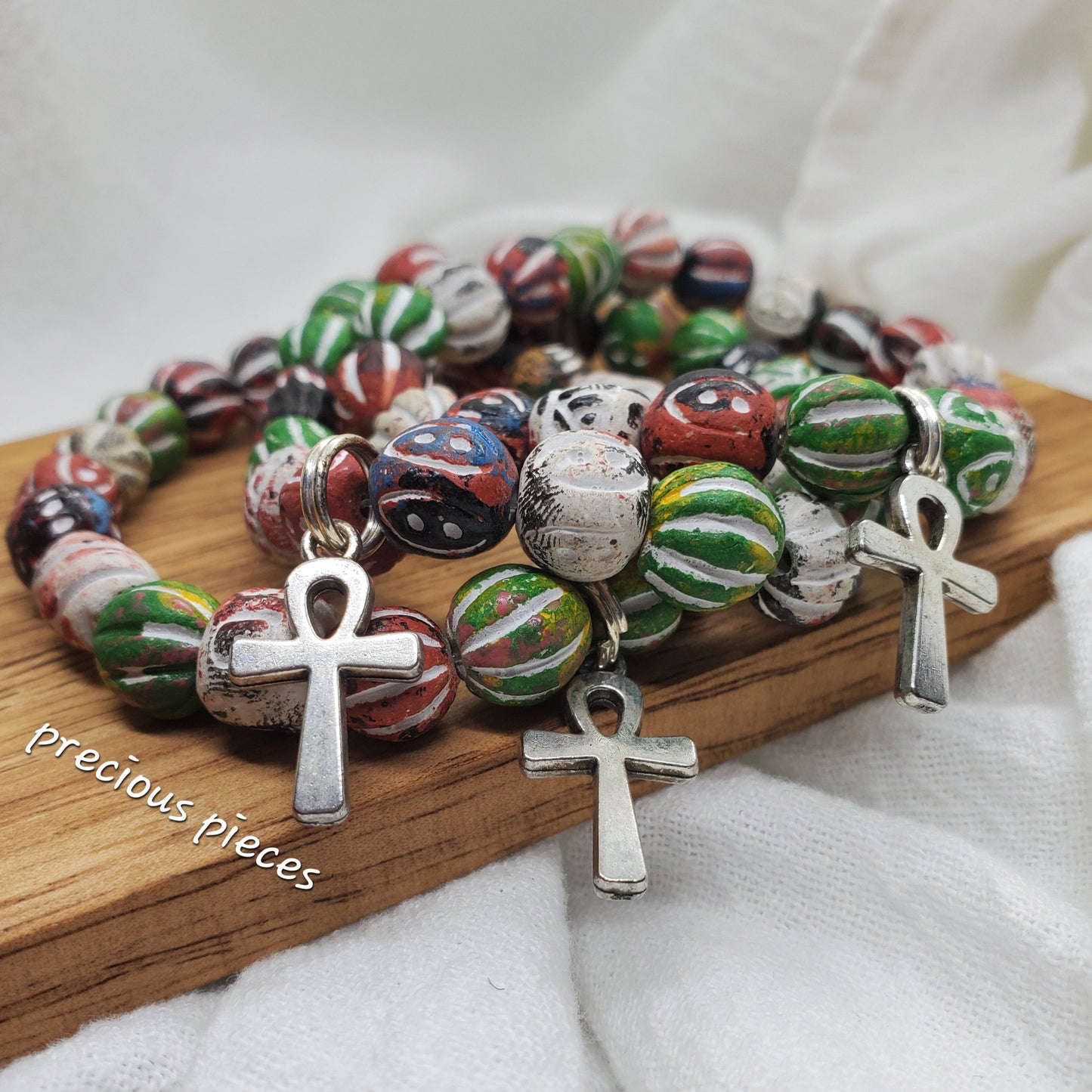 Clay Beaded Bracelets with Ankh Charm