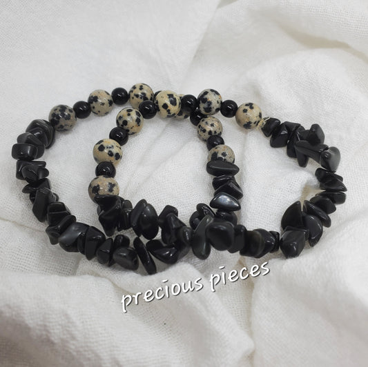 Dalmatian and Black Chip Beaded Bracelet