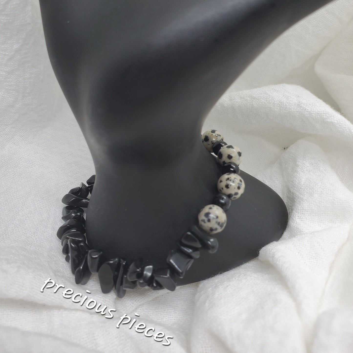 Dalmatian and Black Chip Beaded Bracelet