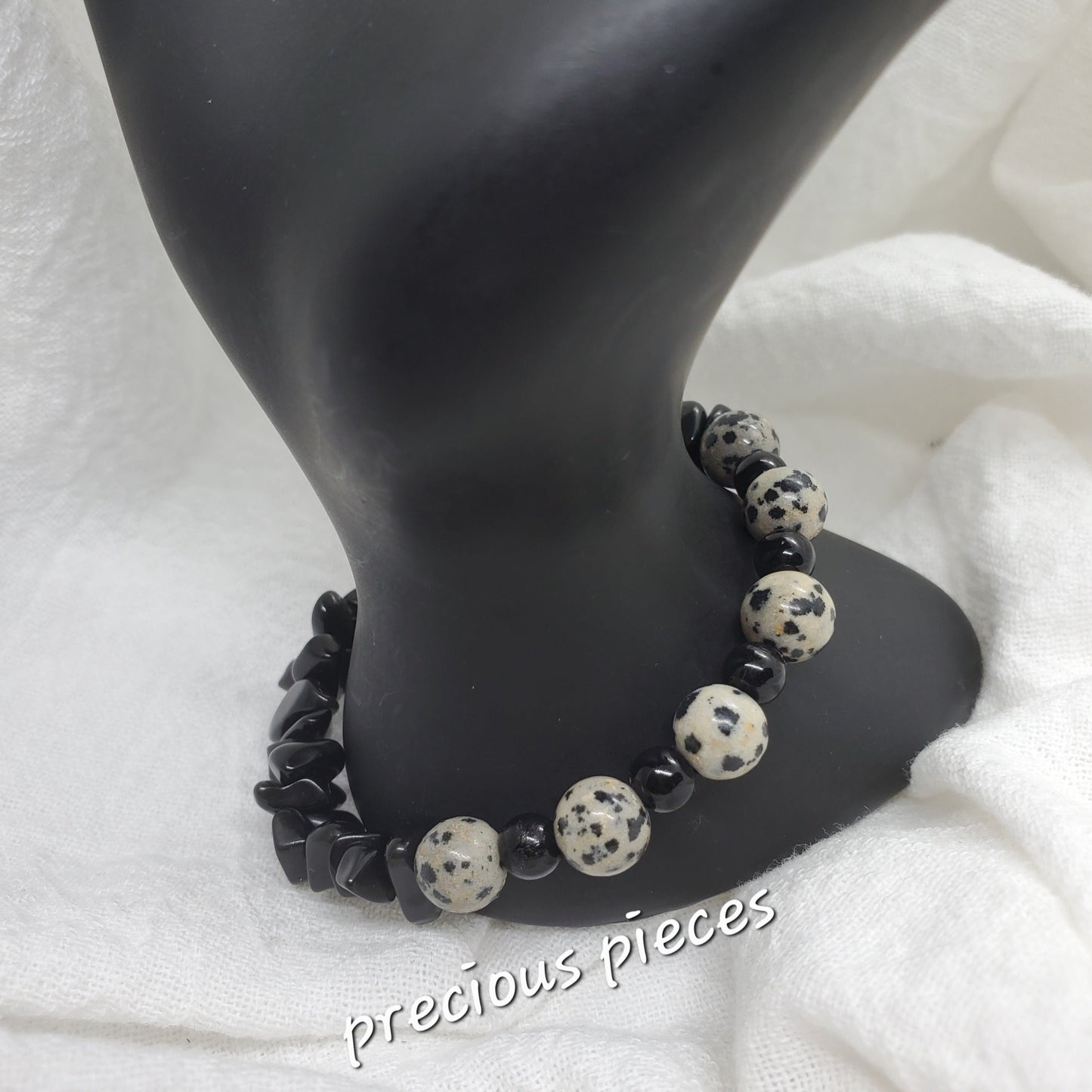 Dalmatian and Black Chip Beaded Bracelet