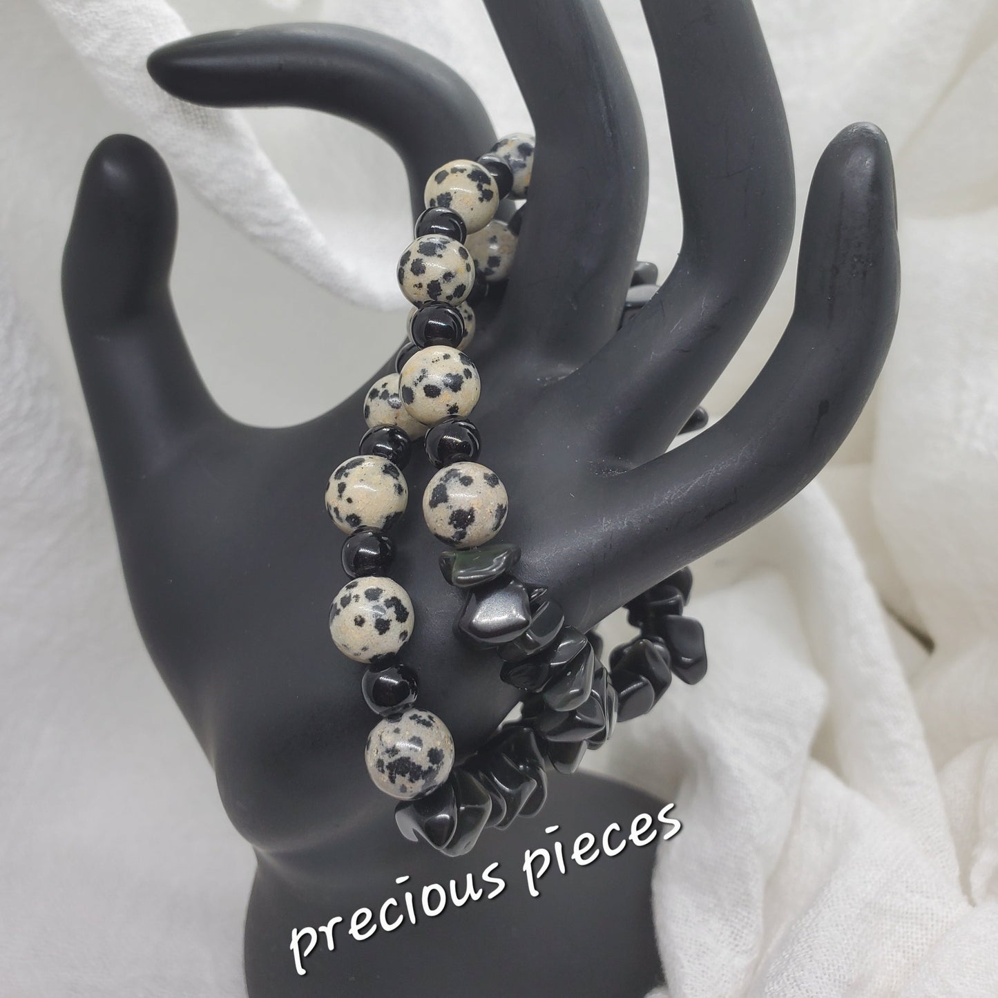 Dalmatian and Black Chip Beaded Bracelet