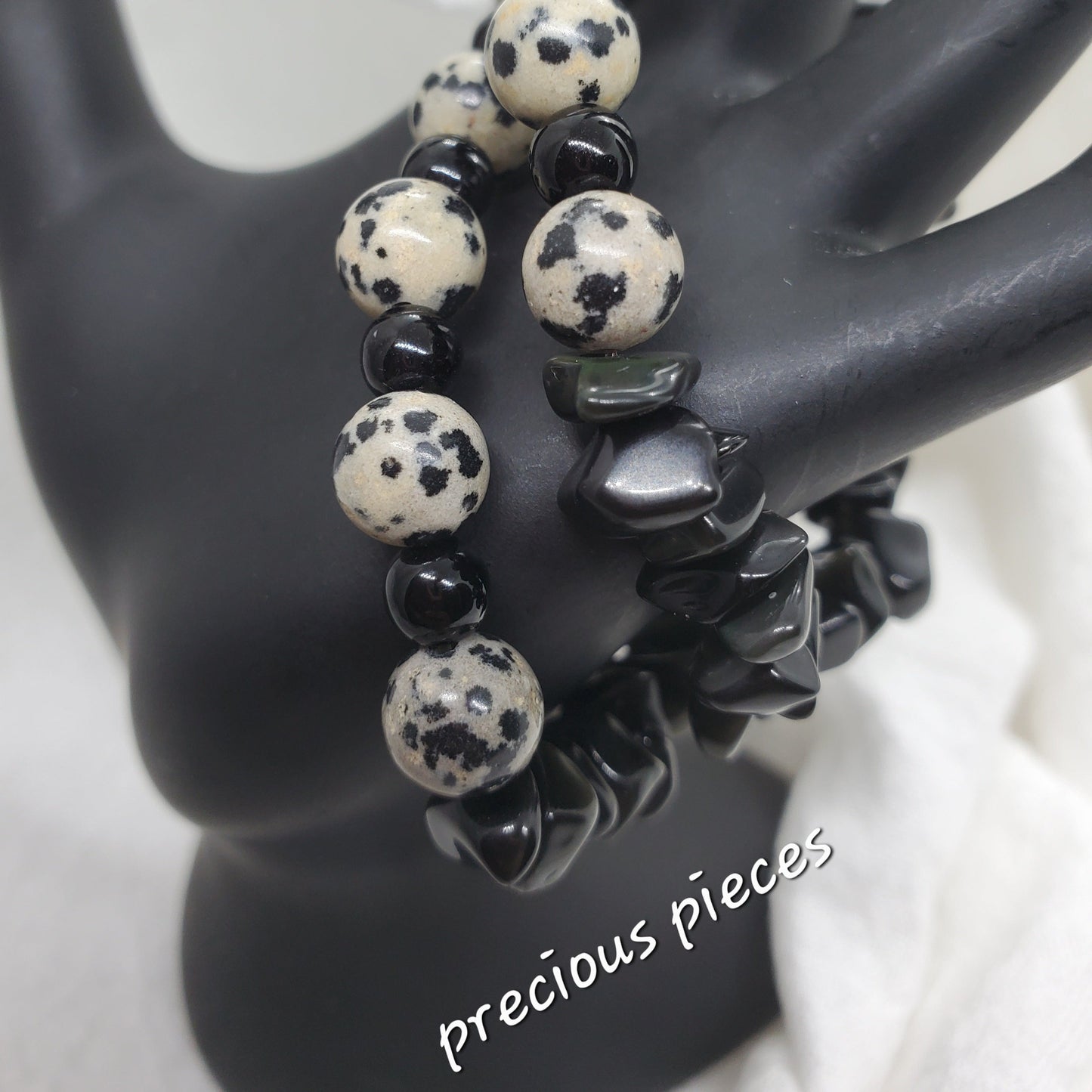 Dalmatian and Black Chip Beaded Bracelet