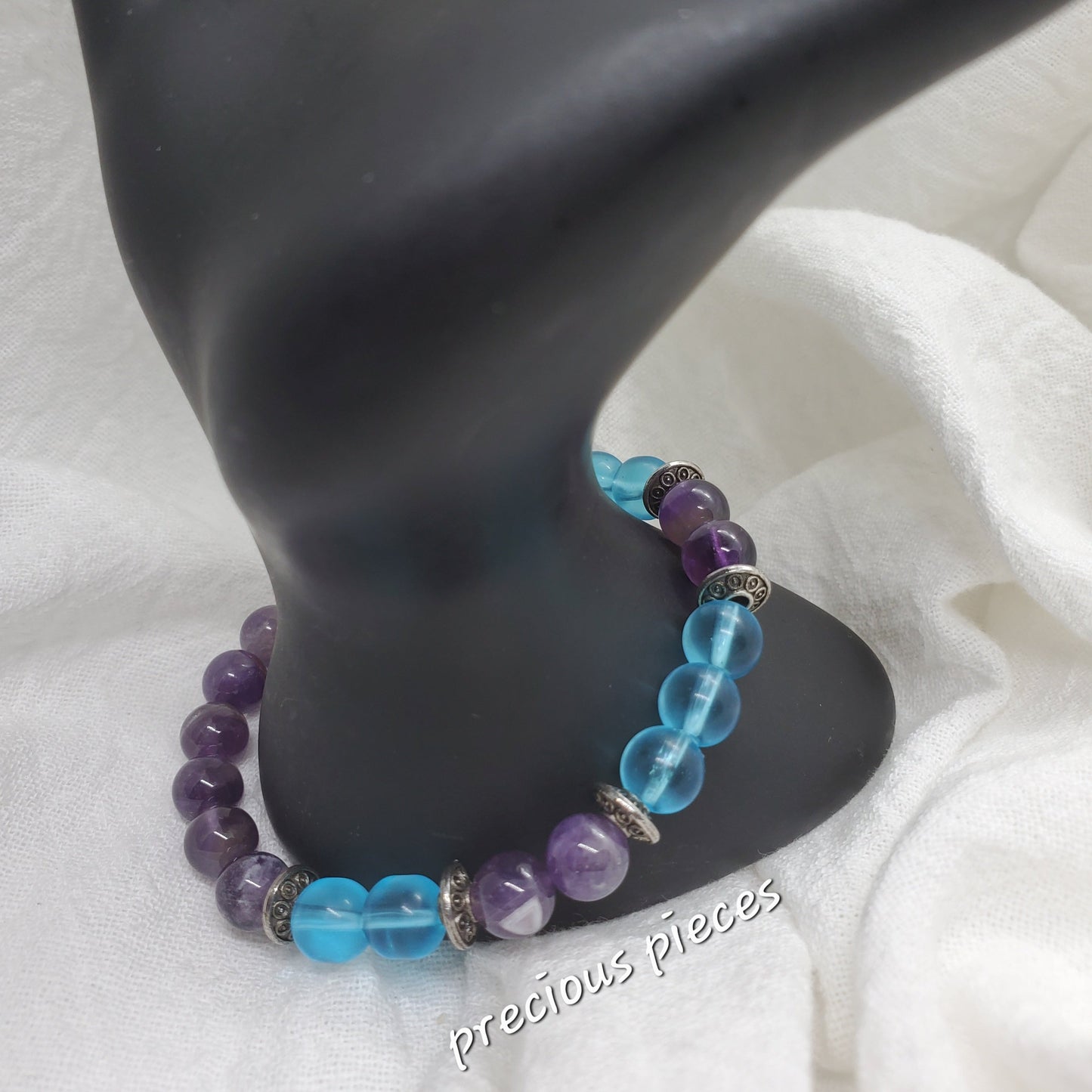 Glass Turquoise and Amethyst Beaded Bracelet