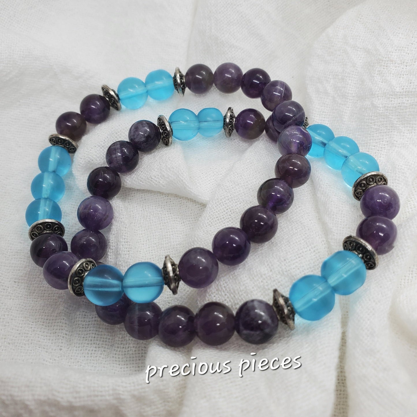 Glass Turquoise and Amethyst Beaded Bracelet