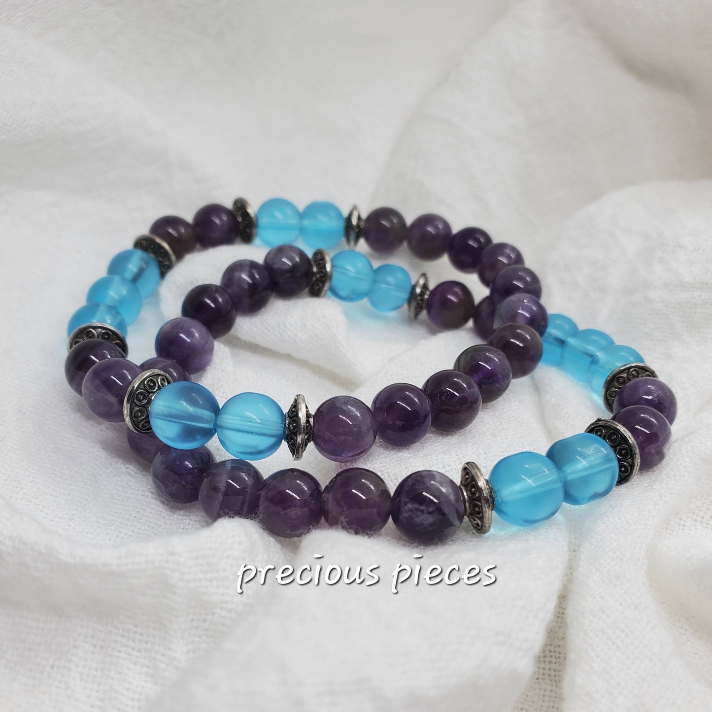 Glass Turquoise and Amethyst Beaded Bracelet