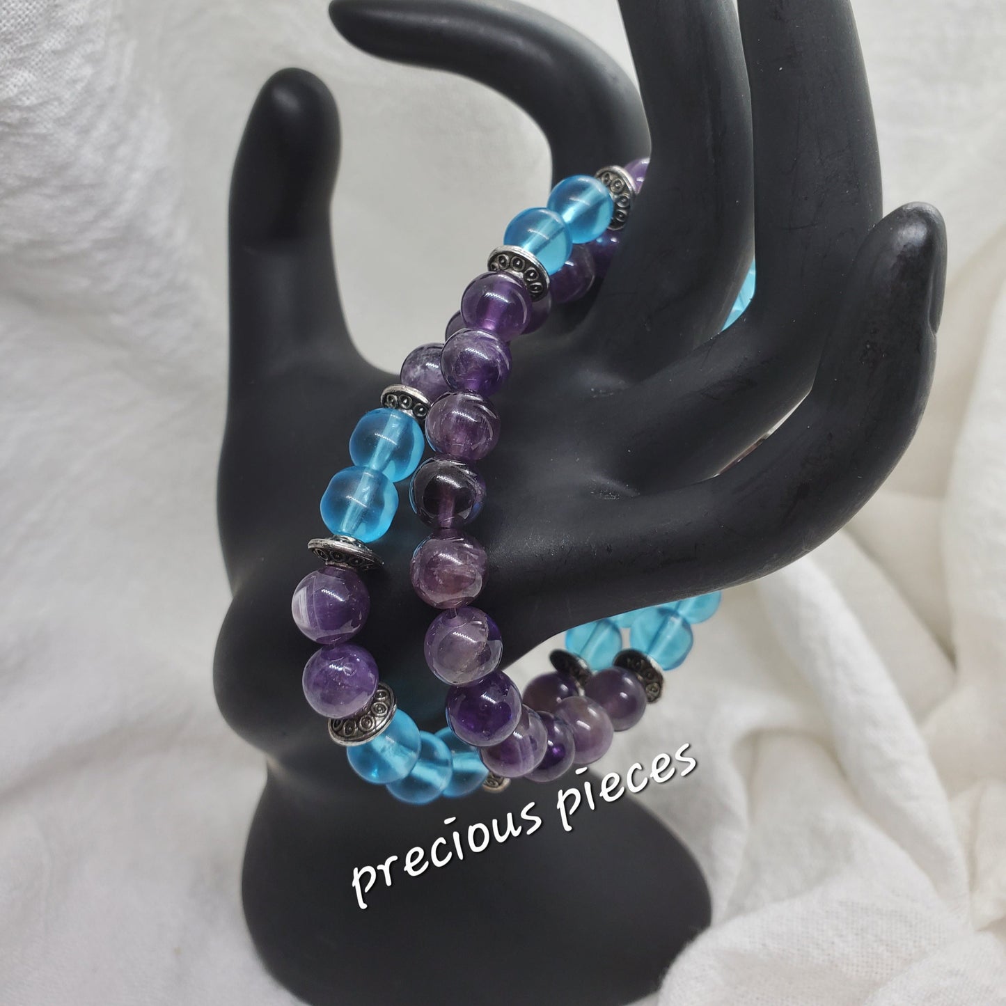 Glass Turquoise and Amethyst Beaded Bracelet