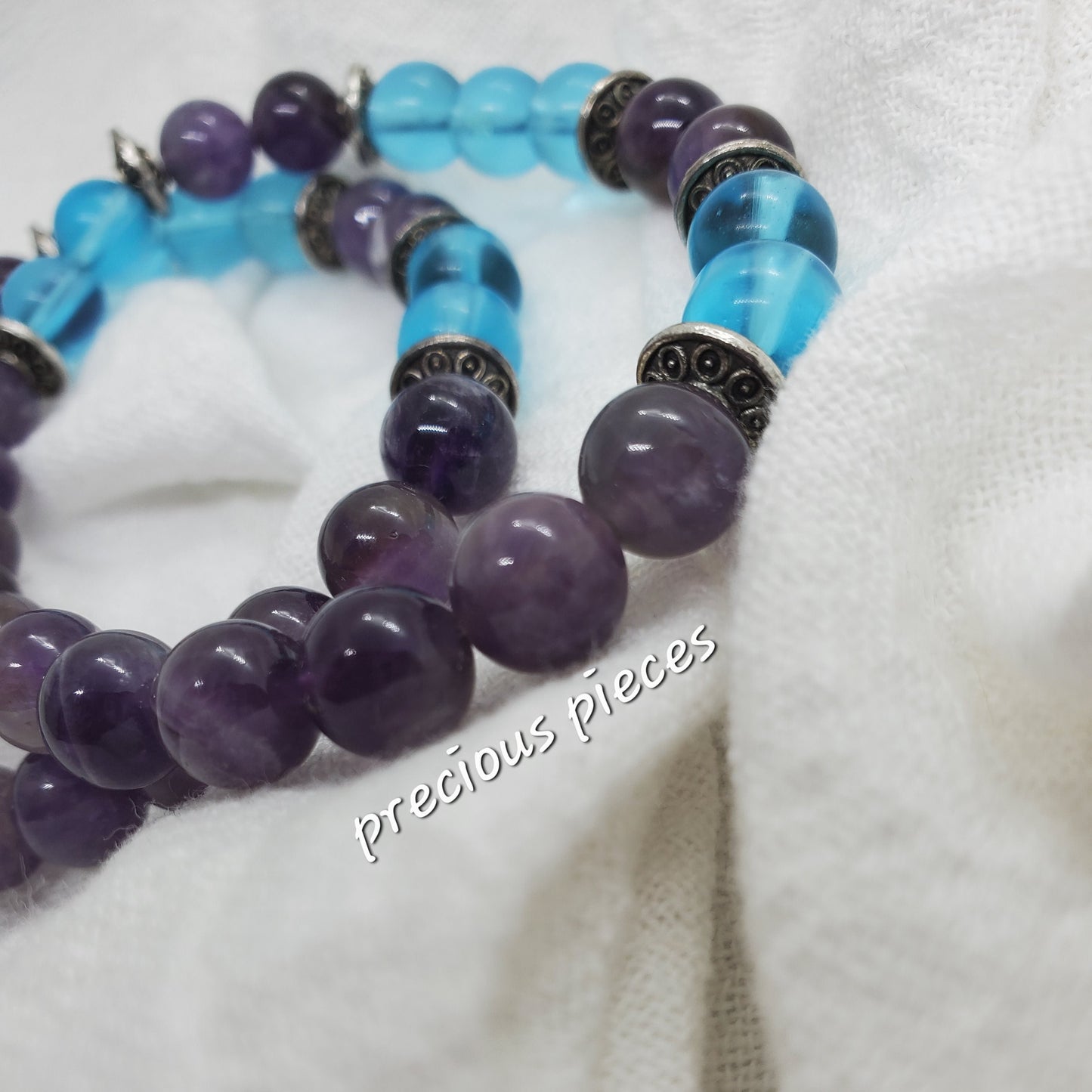 Glass Turquoise and Amethyst Beaded Bracelet