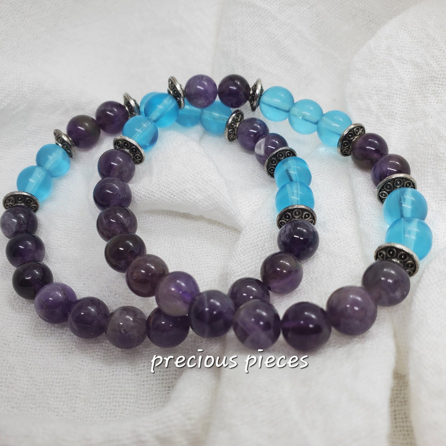 Glass Turquoise and Amethyst Beaded Bracelet