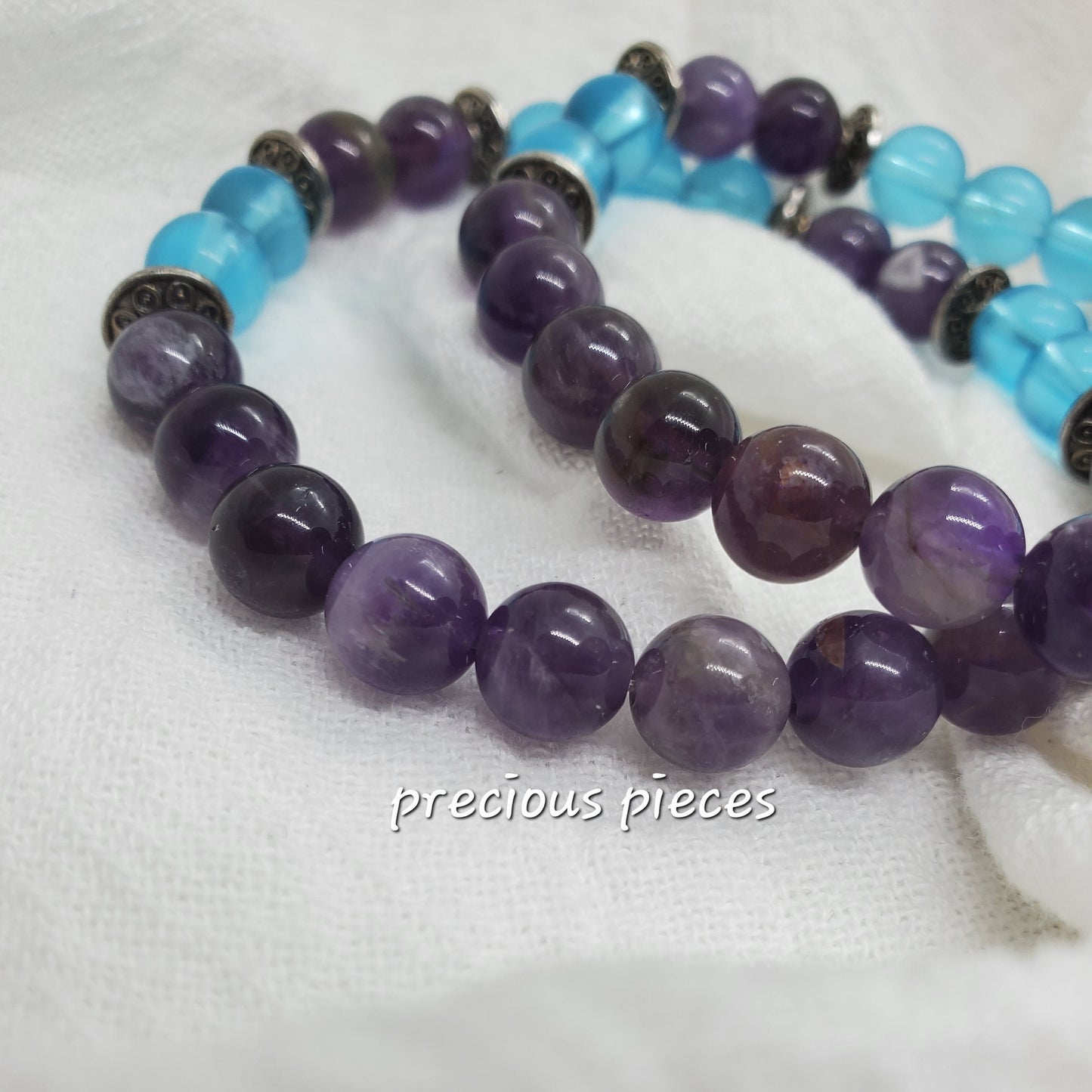 Glass Turquoise and Amethyst Beaded Bracelet