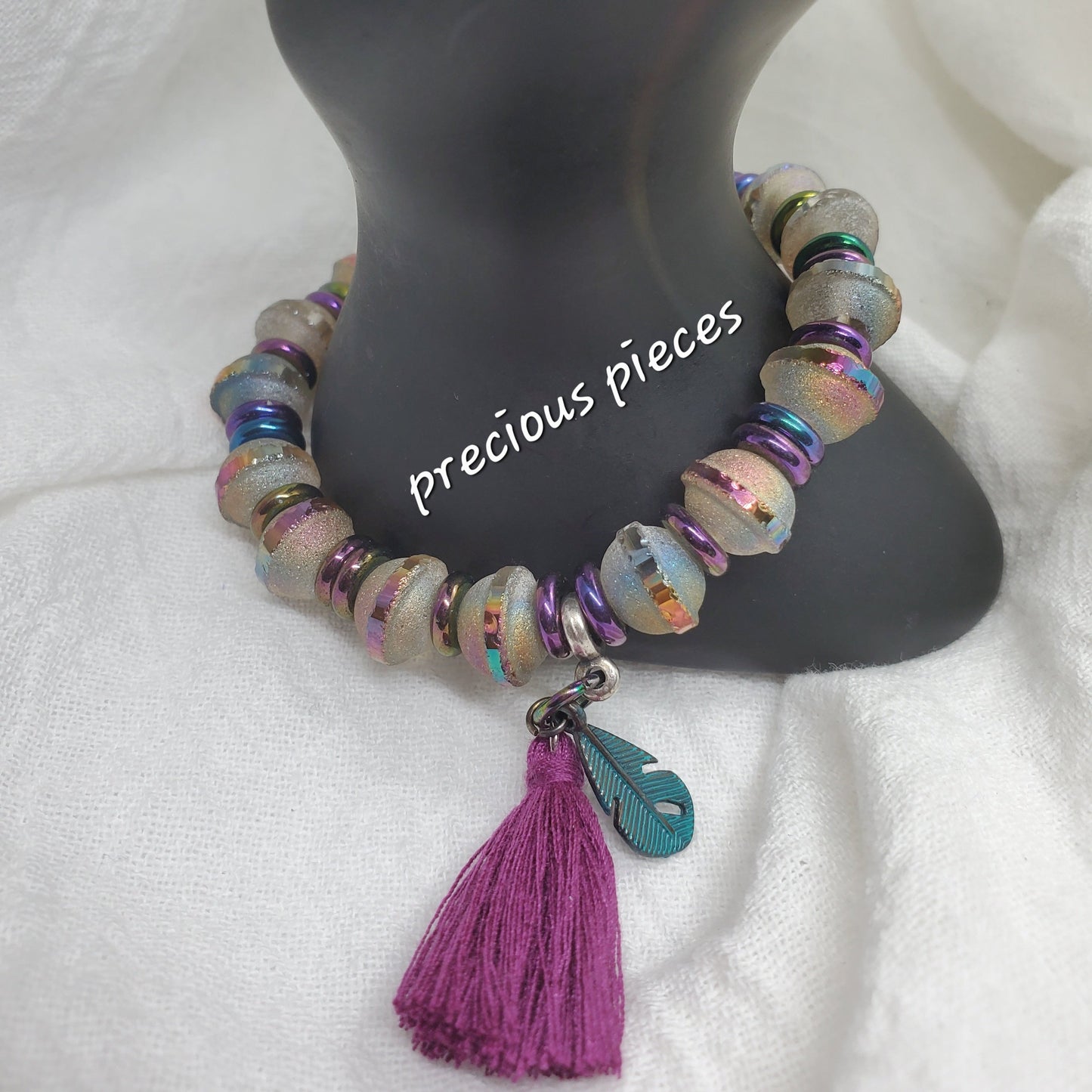 Iridescent Beaded Bracelets with Tassel