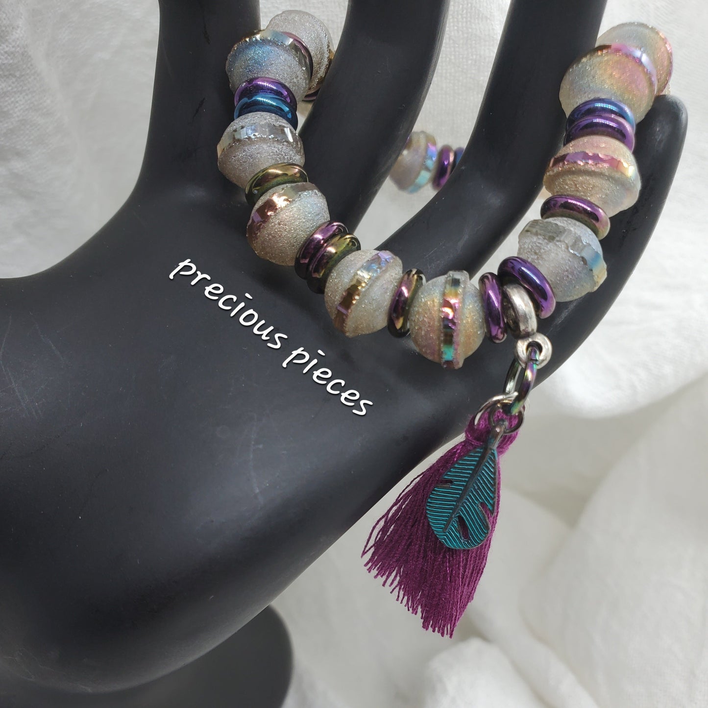 Iridescent Beaded Bracelets with Tassel