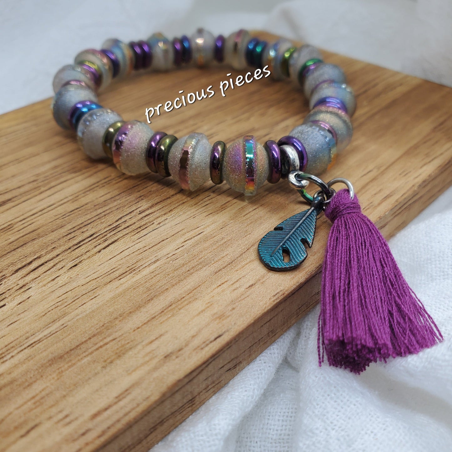 Iridescent Beaded Bracelets with Tassel