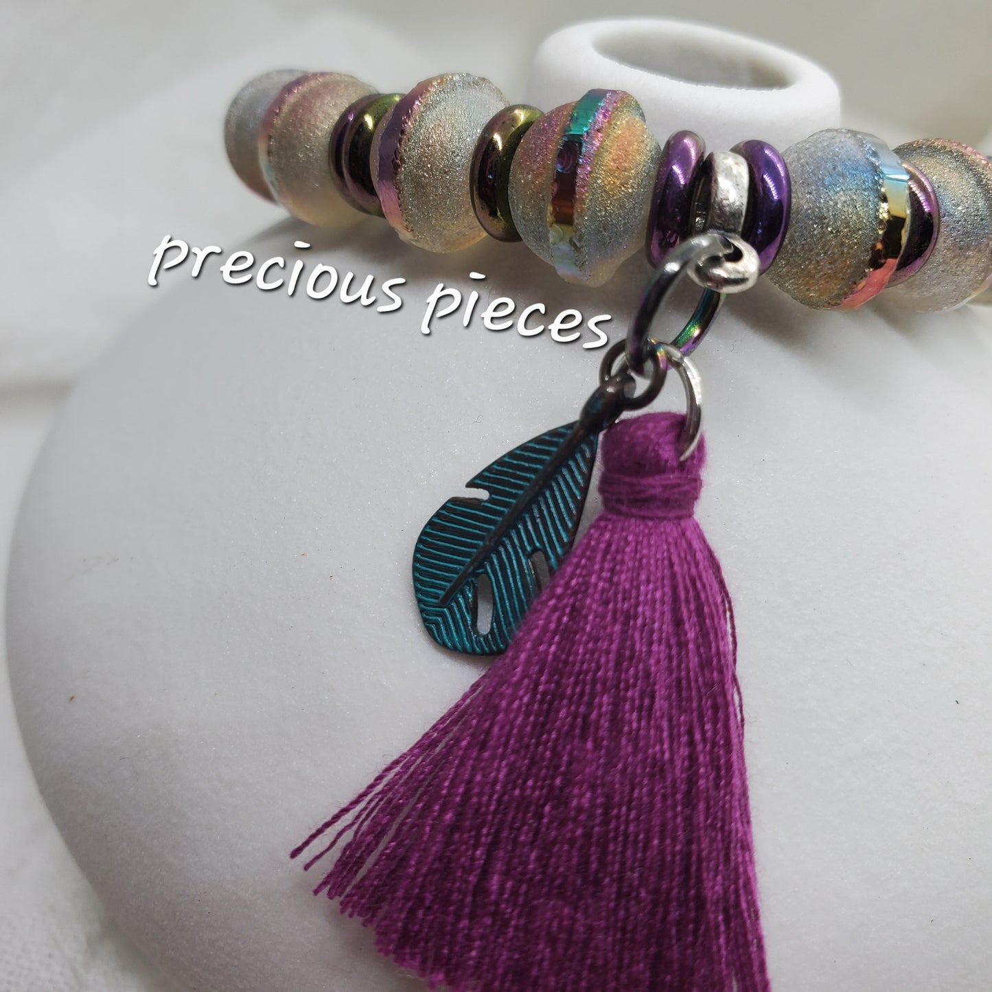 Iridescent Beaded Bracelets with Tassel