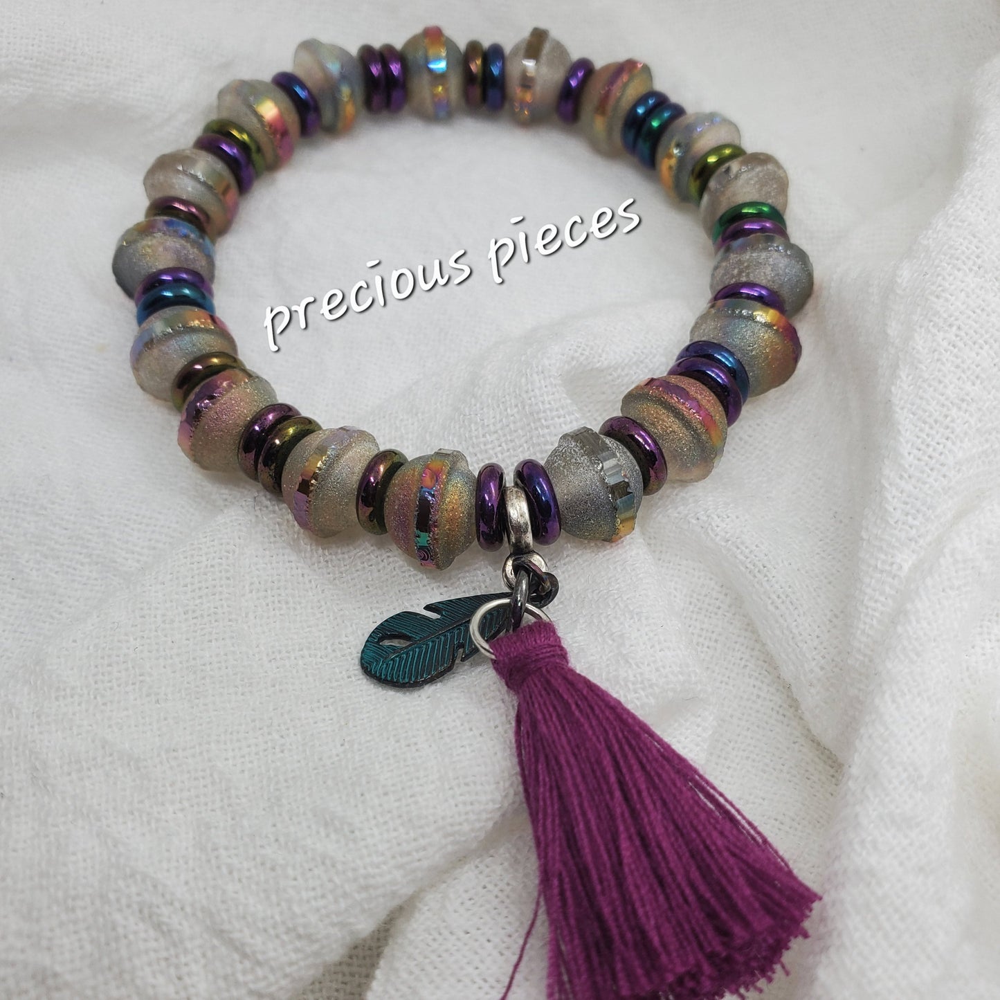 Iridescent Beaded Bracelets with Tassel