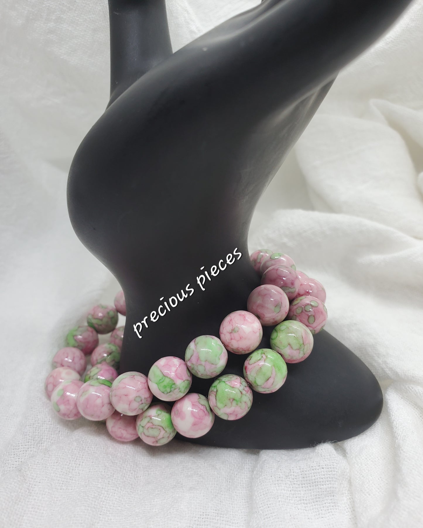 Pink and Green Jade Beaded Bracelet