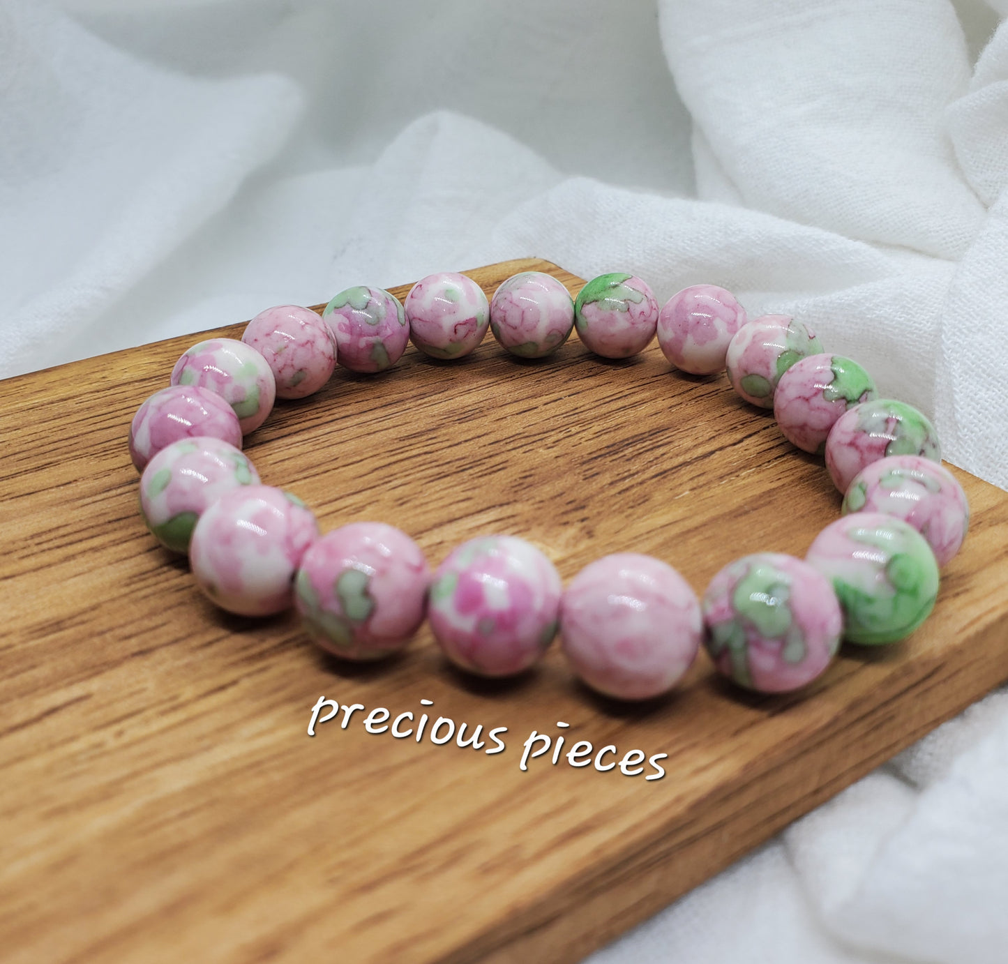 Pink and Green Jade Beaded Bracelet