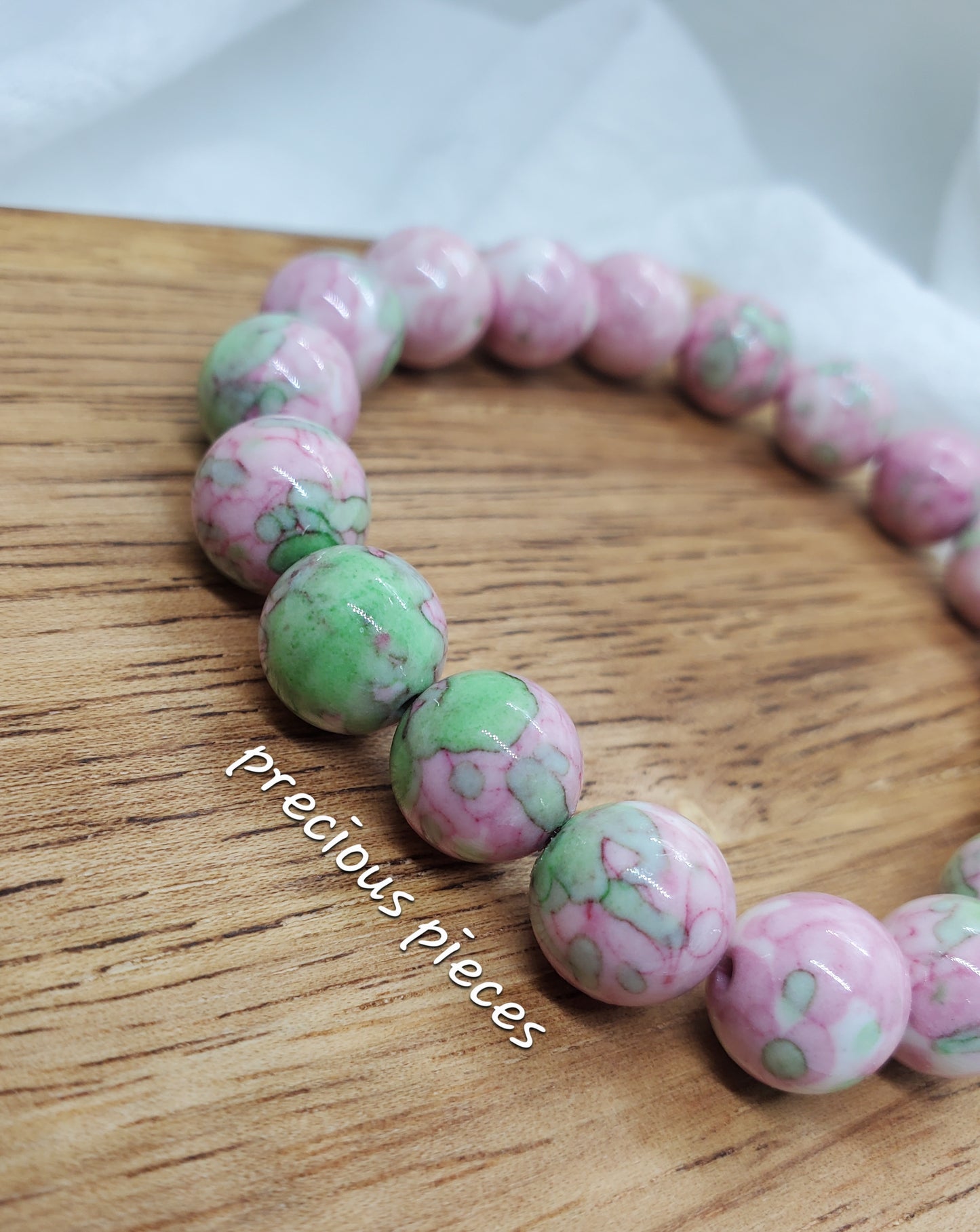 Pink and Green Jade Beaded Bracelet