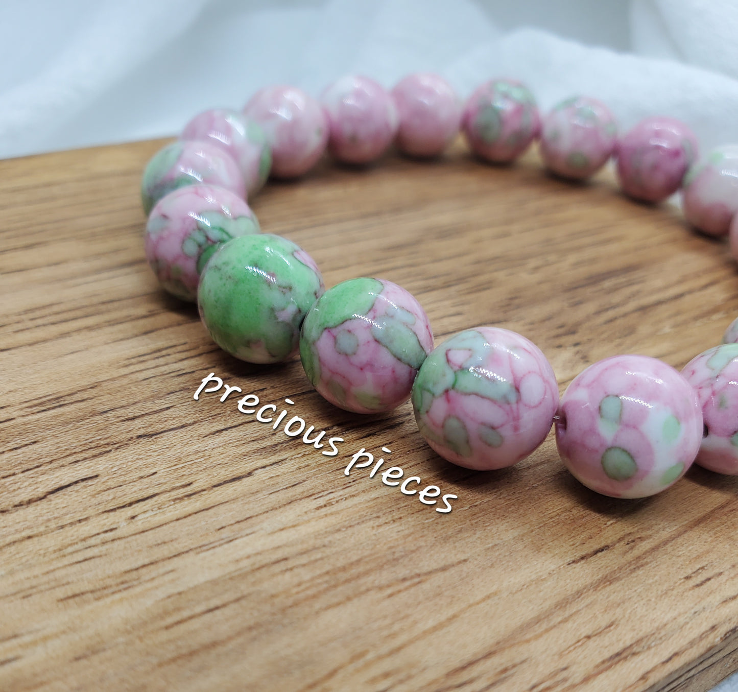 Pink and Green Jade Beaded Bracelet