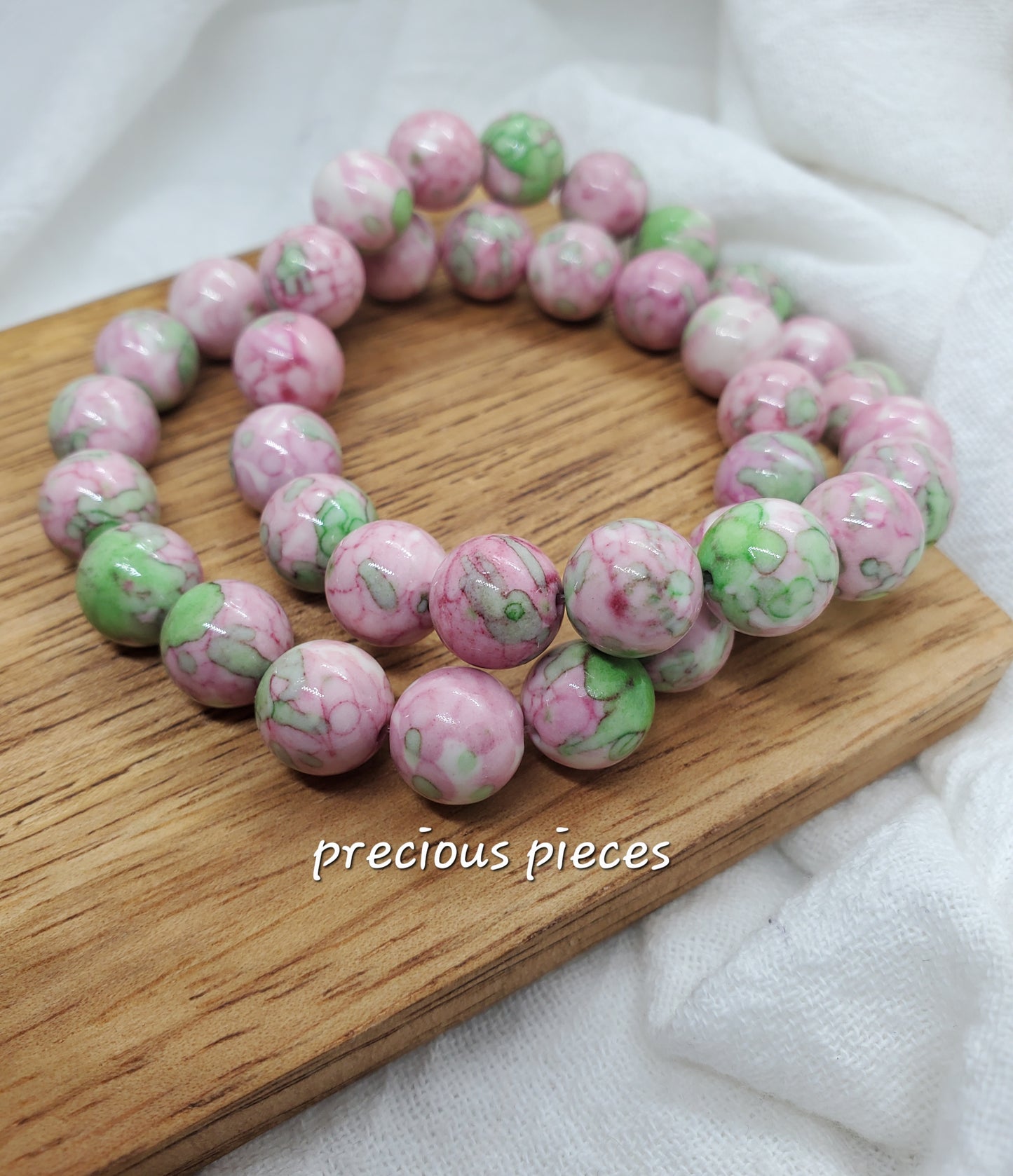 Pink and Green Jade Beaded Bracelet