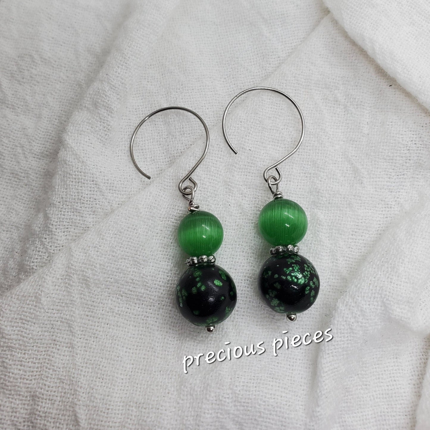 Green Cat Eye Drop Earrings